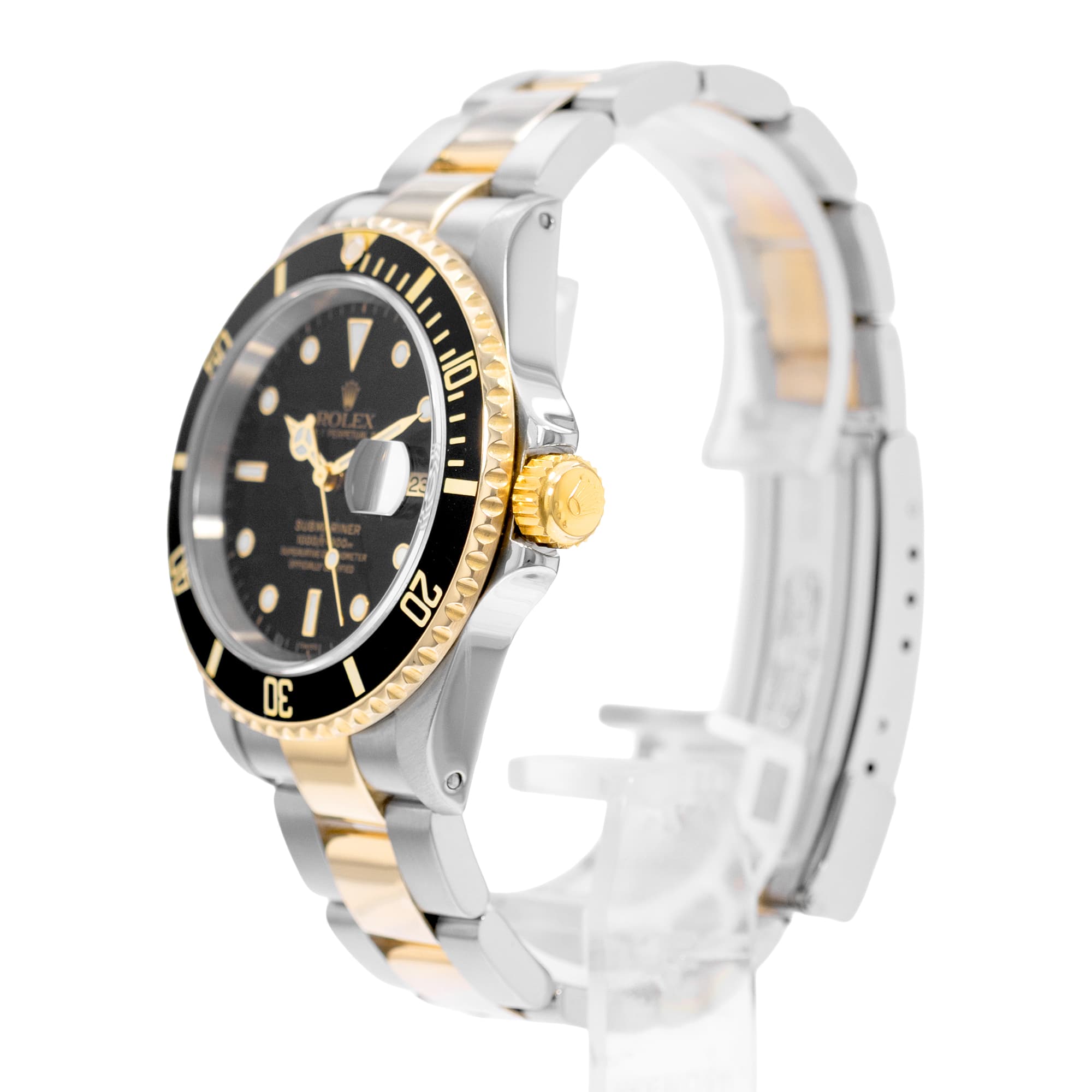 Rolex Submariner Date 16613 40mm Black Diver Steel Yellow Gold Mens Watch 1999