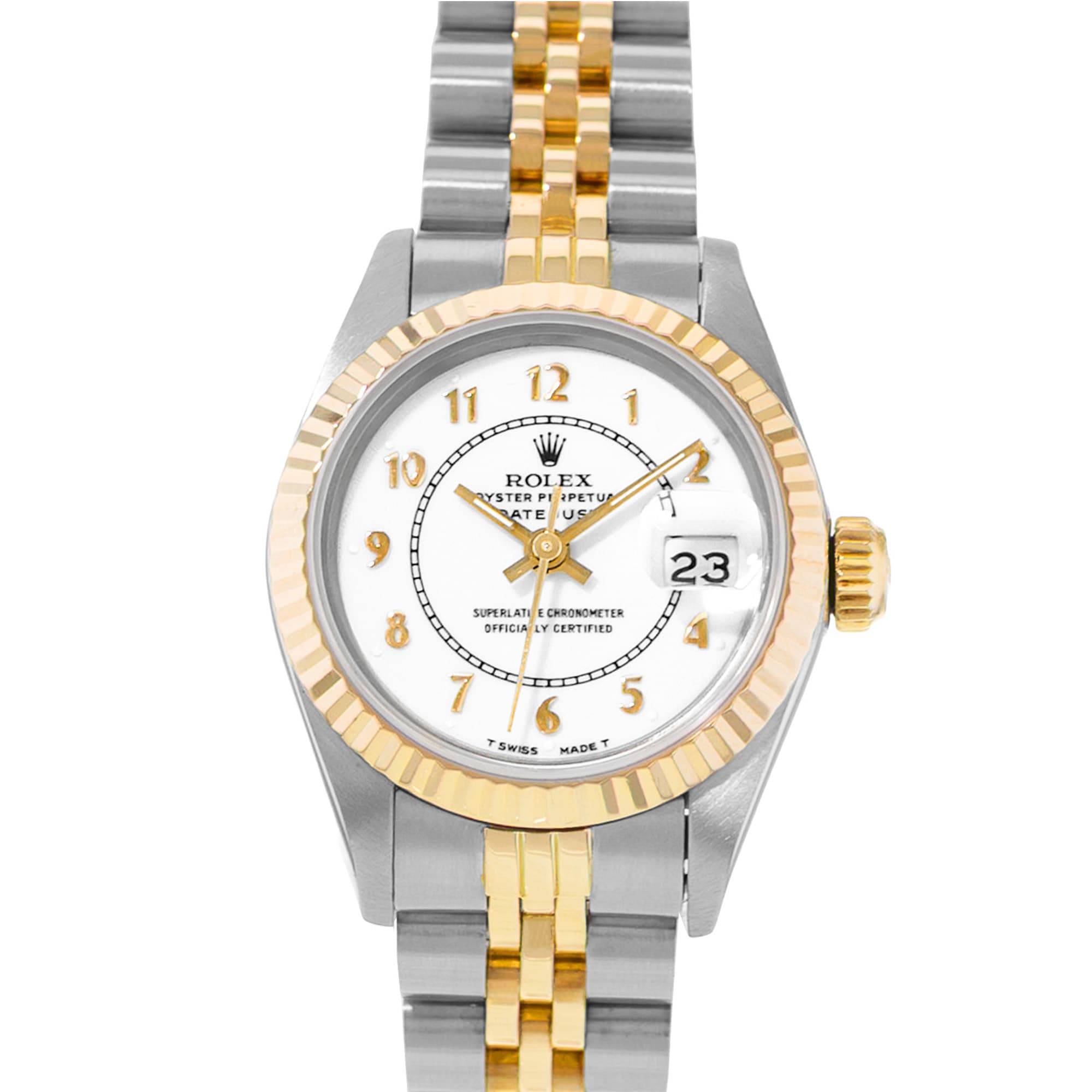 Rolex Datejust 26 69173 White Arabic Steel & Yellow Gold Jubilee Watch 1990