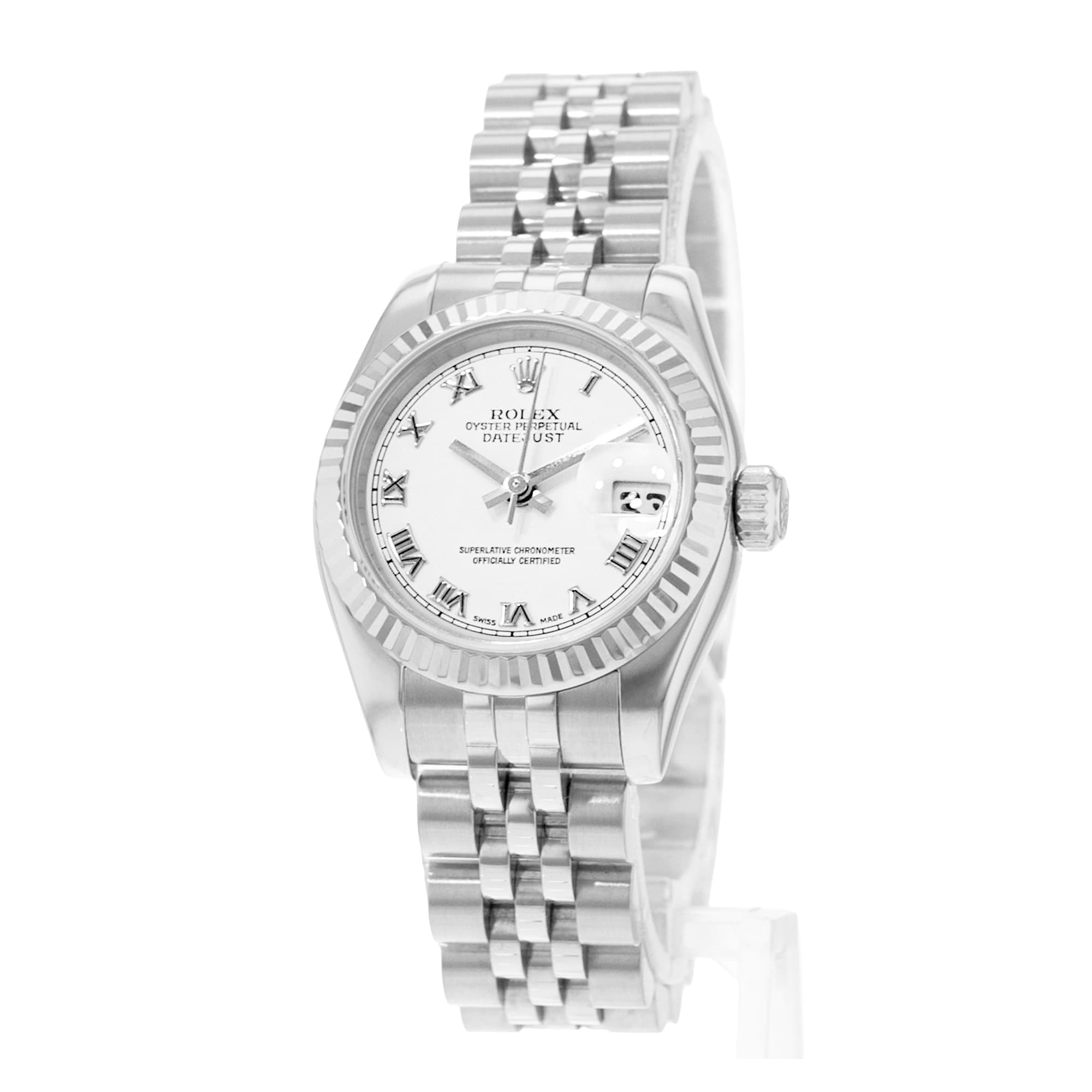 Rolex Datejust 26 179174 White Roman Fluted Steel Gold Jubilee Ladies Watch 2006