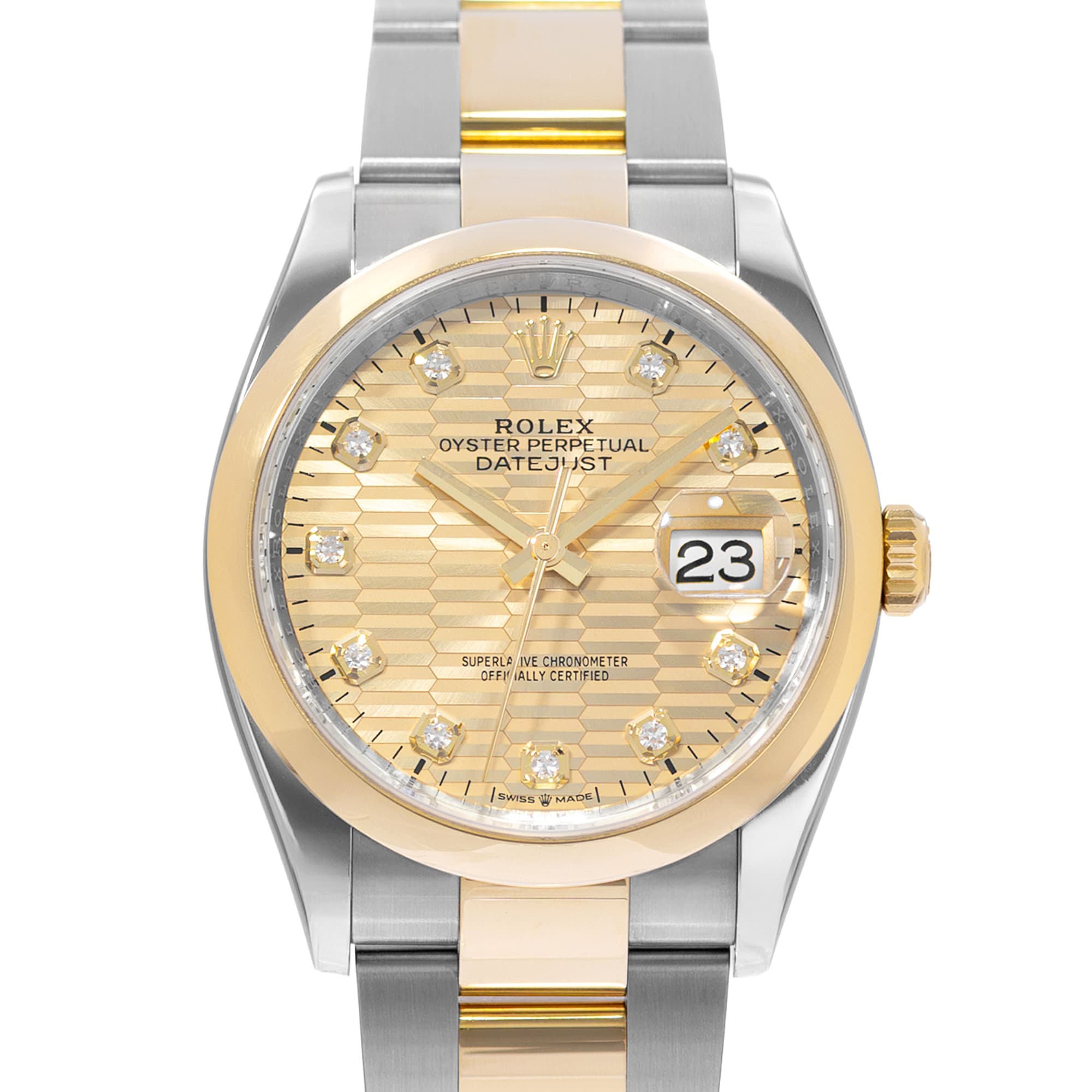 Rolex Datejust 36 126203 Motif Diamond Steel Yellow Gold Mens Watch 2024