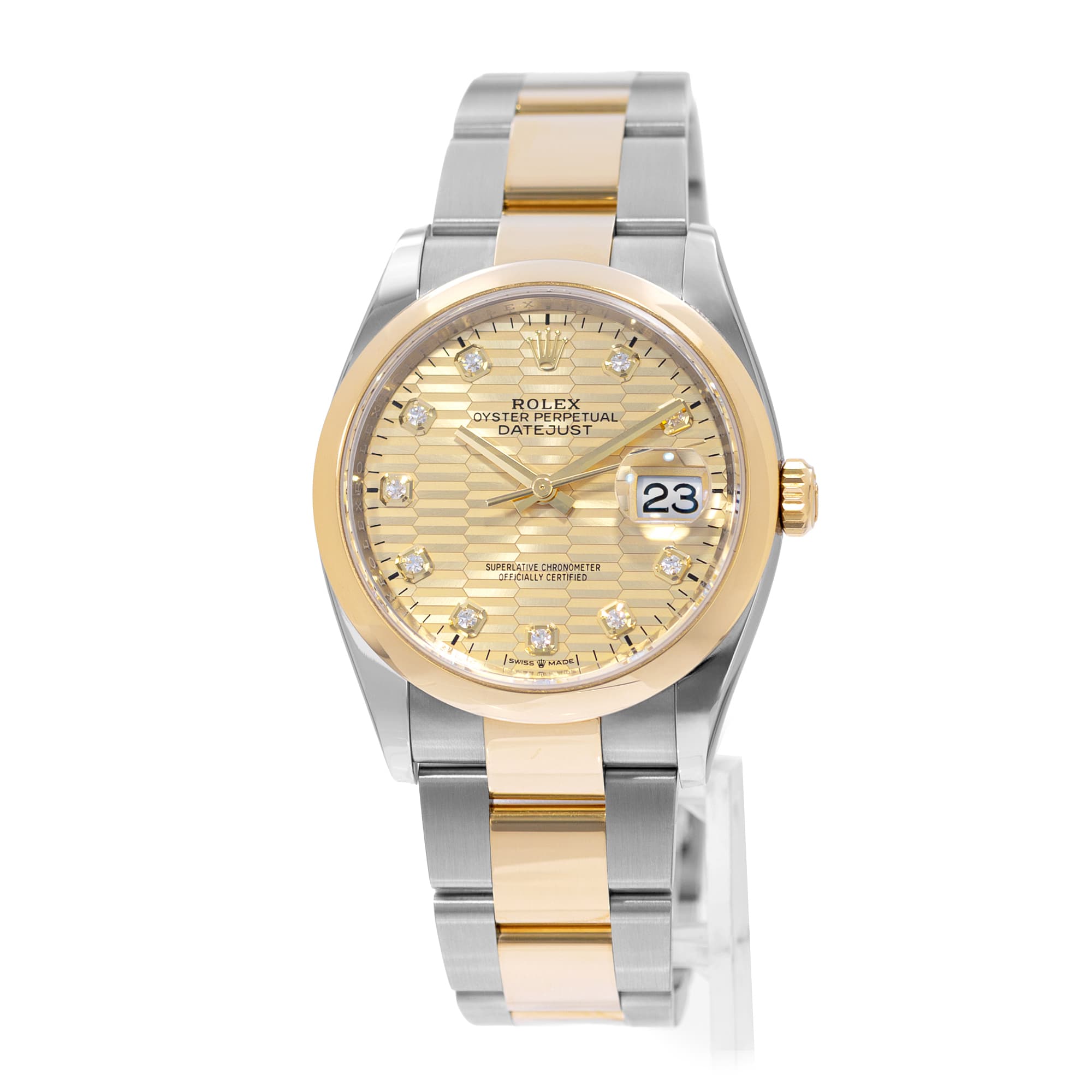 Rolex Datejust 36 126203 Motif Diamond Steel Yellow Gold Mens Watch 2024