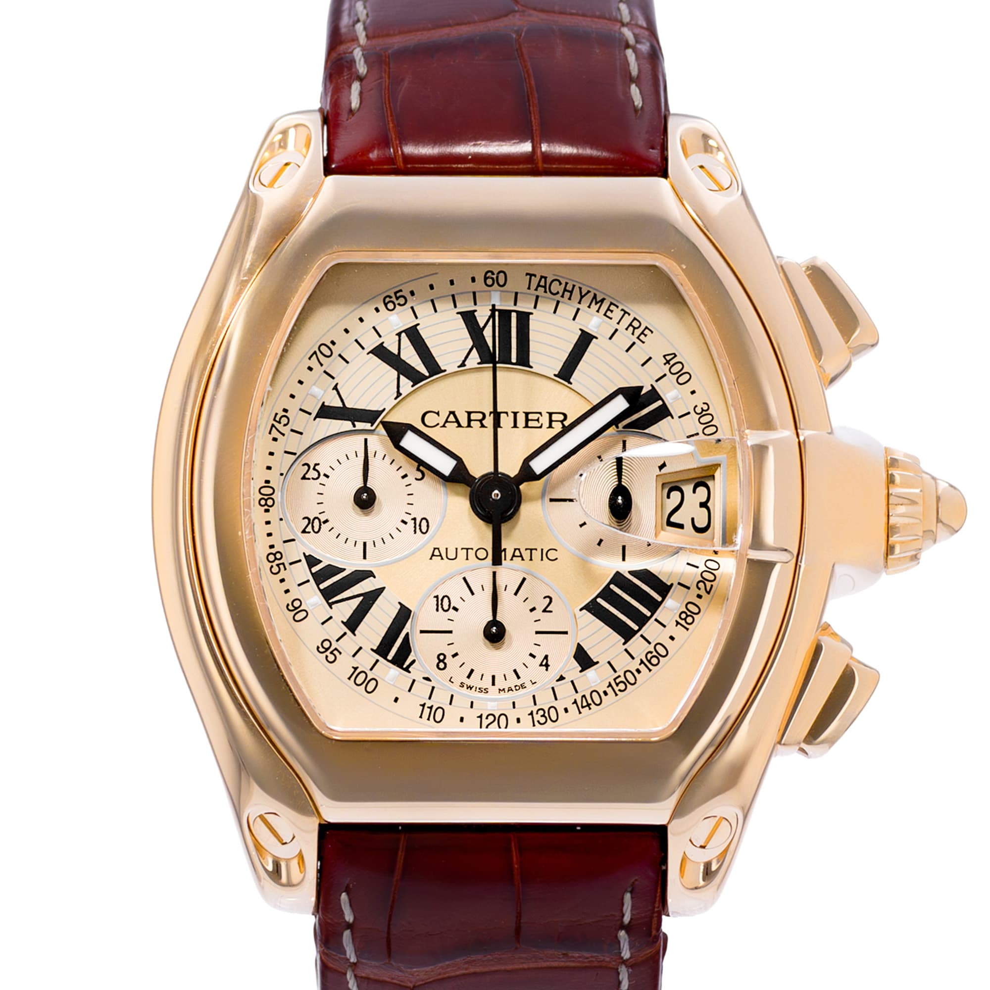 Cartier Roadster W62008Y3 2619 40mm Champagne Roman 18k Yellow Gold Papers 2004