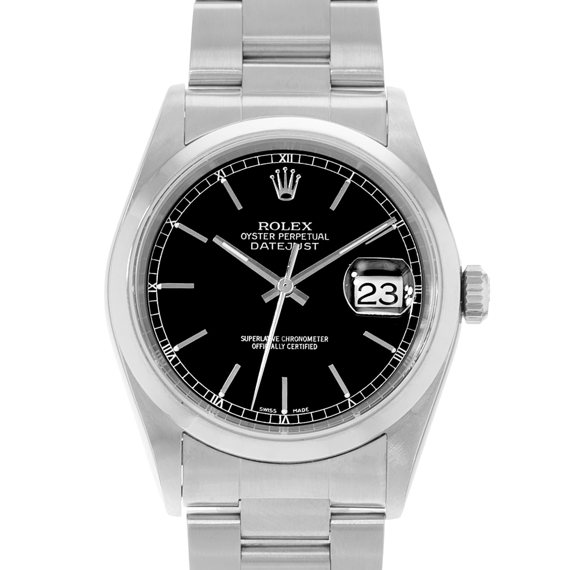 Rolex Datejust 36 16200 Black Dial Index Steel Oyster Mens Watch Papers 2001