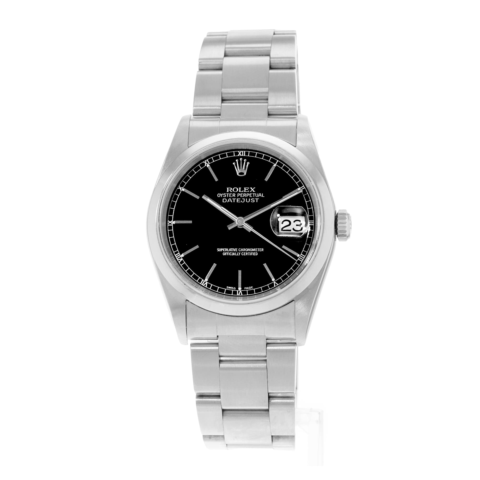 Rolex Datejust 36 16200 Black Dial Index Steel Oyster Mens Watch Papers 2001