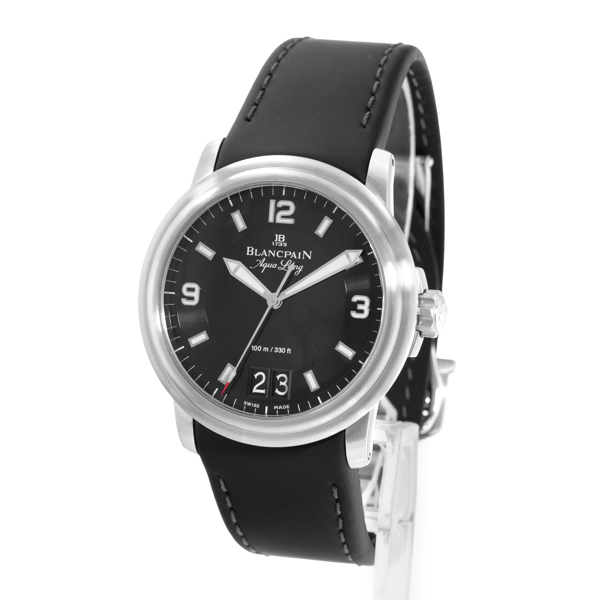 Blancpain Leman Aqua Lung Date 2850B-1130-64B 40mm Black Steel Watch Box Papers