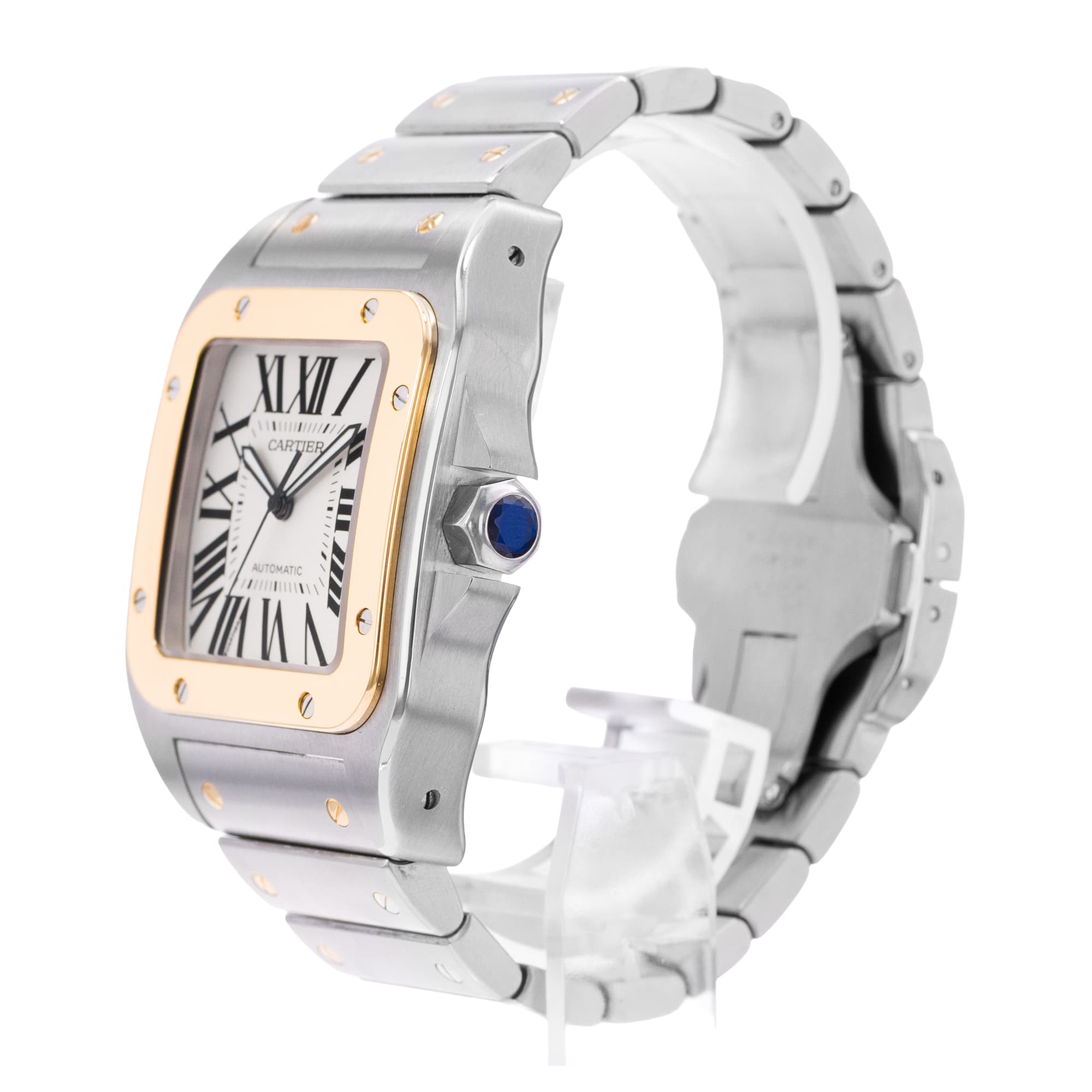 Cartier Santos 100 W200728G 2656 38mm Silver Dial Steel 18k Yellow Gold Watch