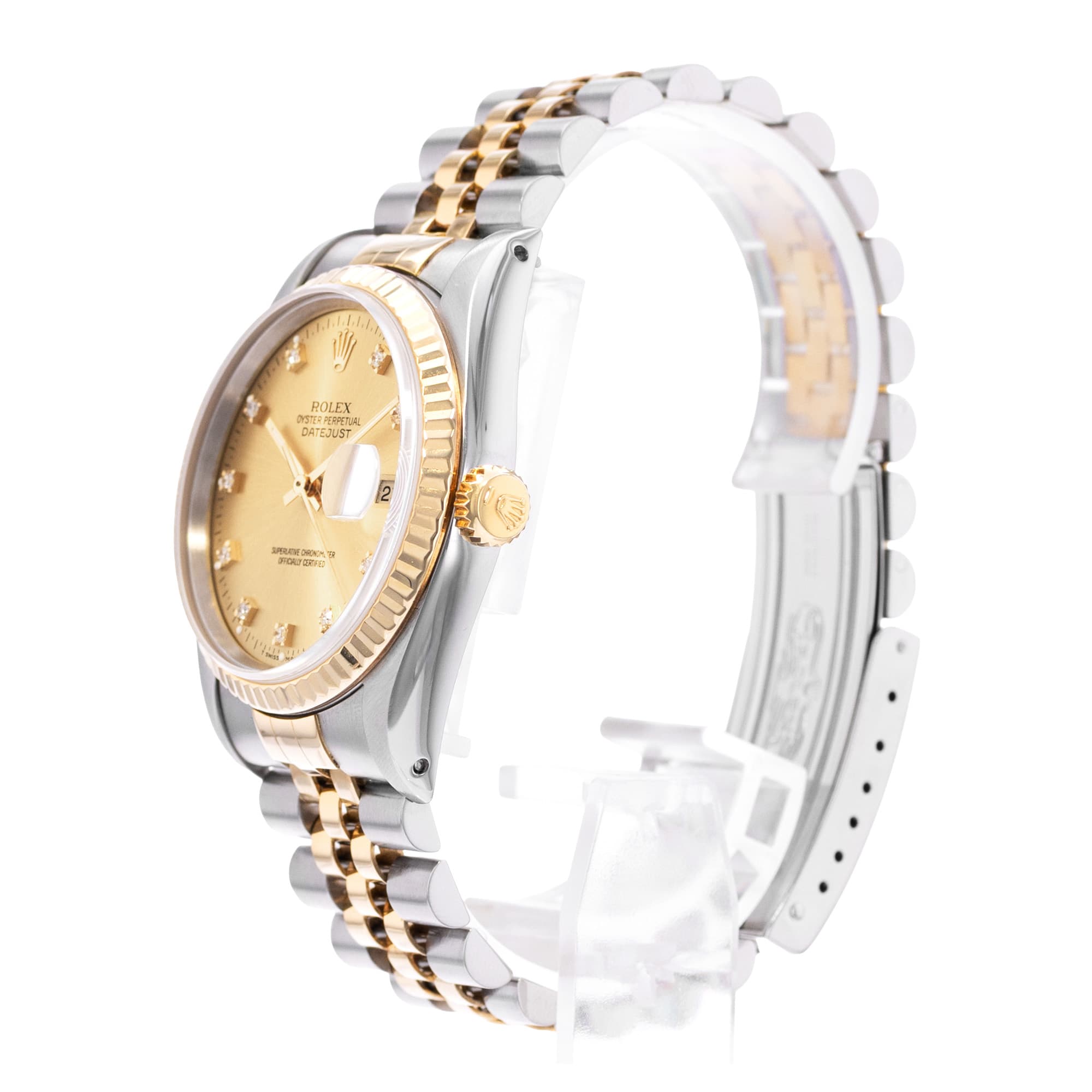 Rolex Datejust 36 16233 Champagne Diamond Steel 18k Yellow Gold Mens Watch 1991