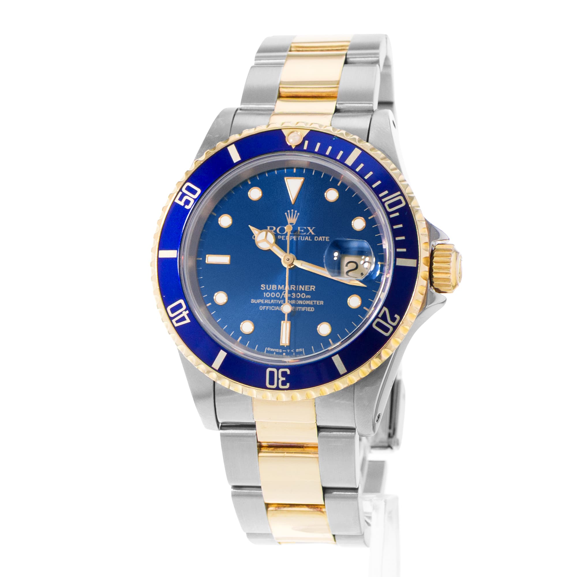 Rolex Submariner Date 16613 40mm Blue Steel 18k Yellow Gold Watch Papers 1994