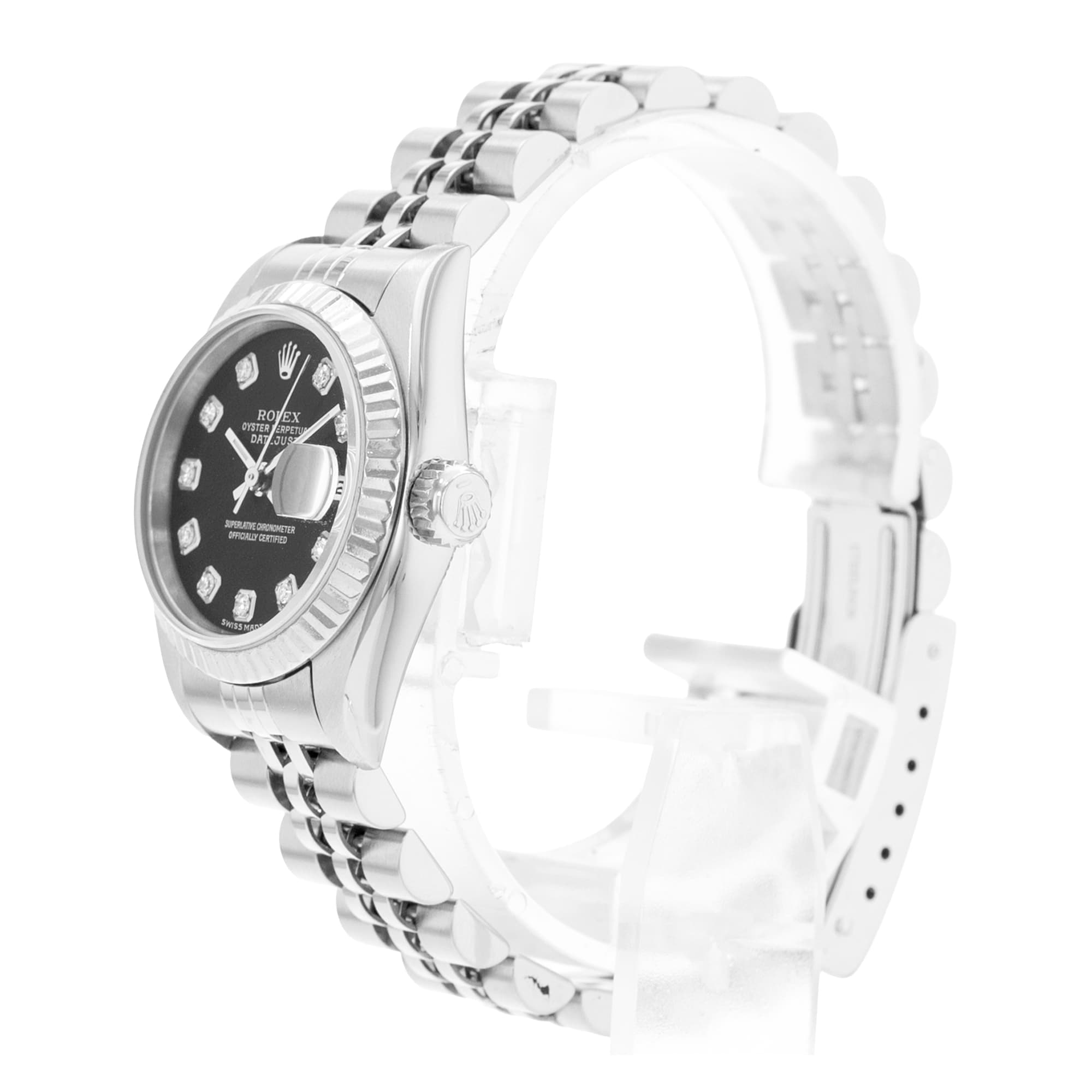 Rolex Datejust 26 79174 Black Diamond Steel White Gold Fluted Ladies Watch 2000