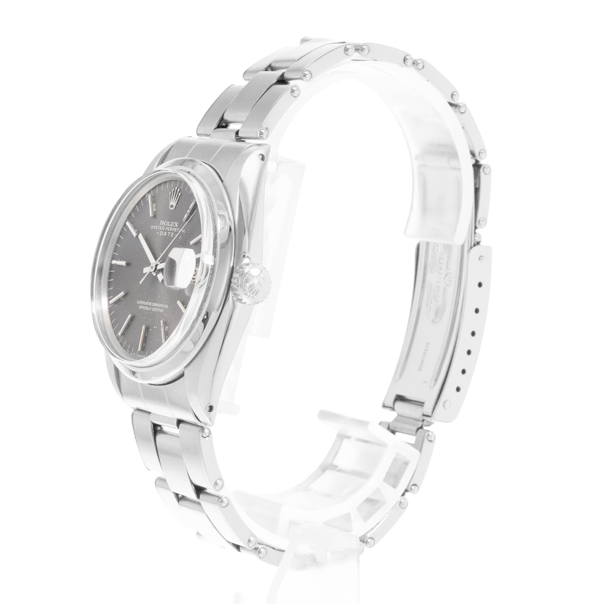 Rolex Oyster Perpetual Date 34 1500 Vintage Grey Index Steel Oyster Mens Watch