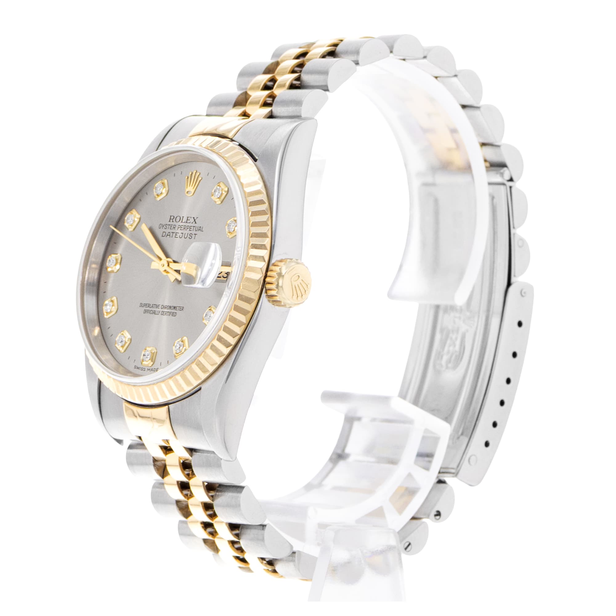 Rolex Datejust 36 16233 Silver Factory Diamond Steel Yellow Gold Mens Watch 1996