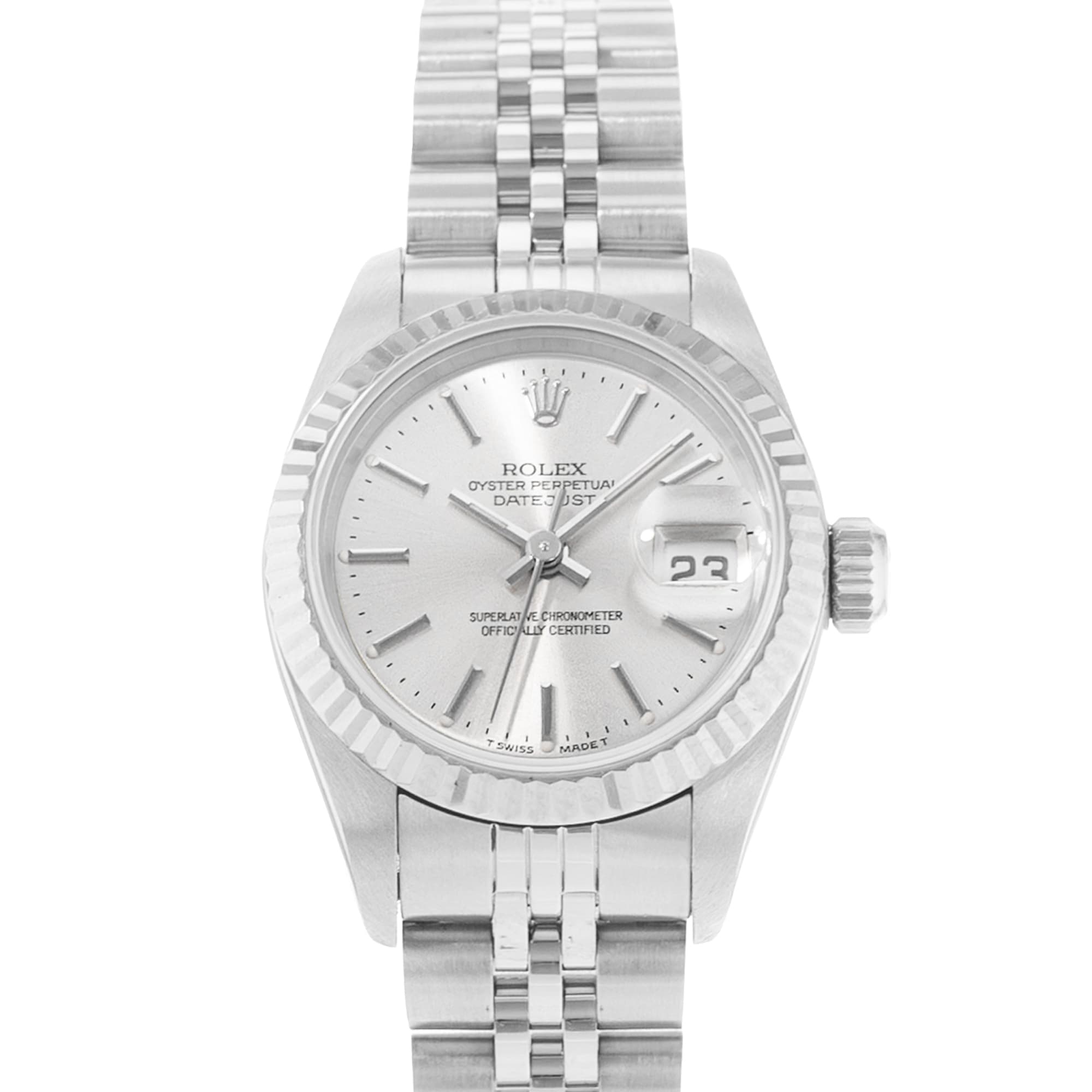 Rolex Datejust 26 69174 Silver Index Dial Steel 18k White Gold Ladies Watch 1994
