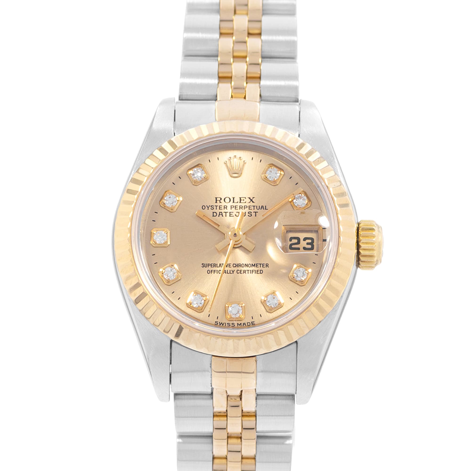Rolex Datejust 26 69173 Vintage Champagne Diamond Steel Yellow Gold Ladies Watch