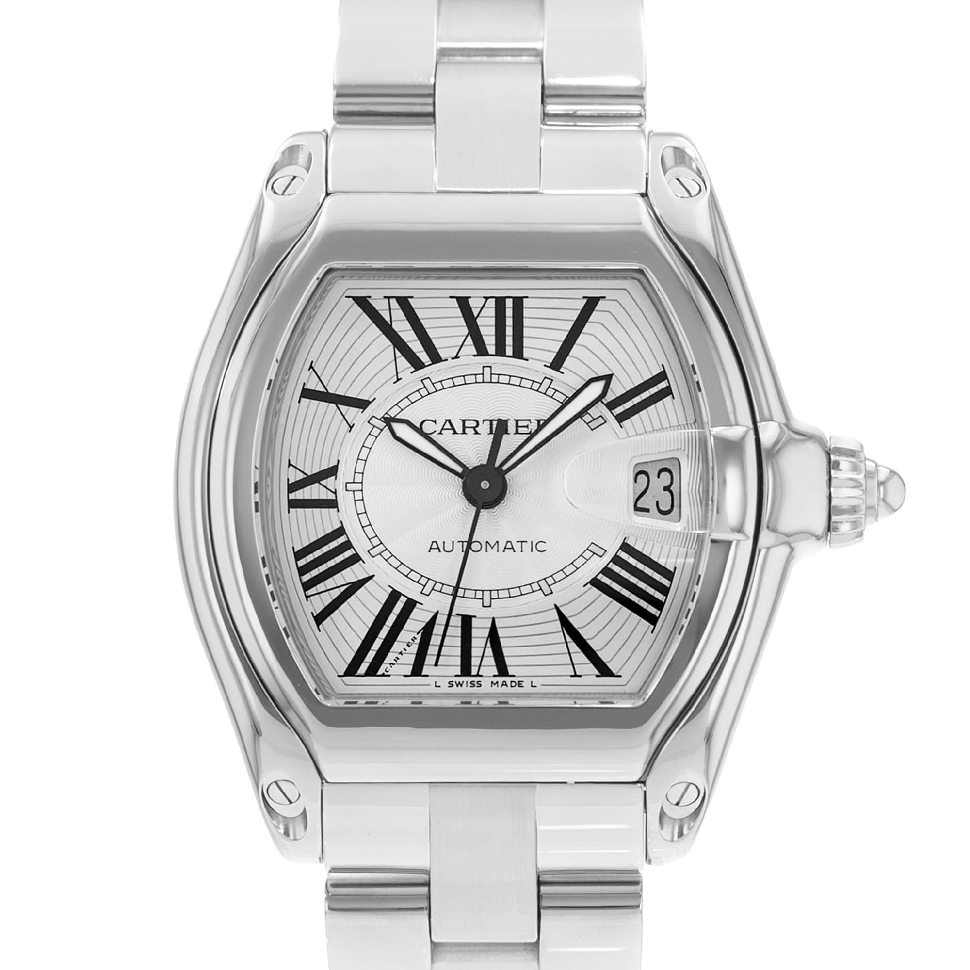 Cartier Roadster W62025V3 2510 38mm Silver Roman Steel Automatic Mens Watch