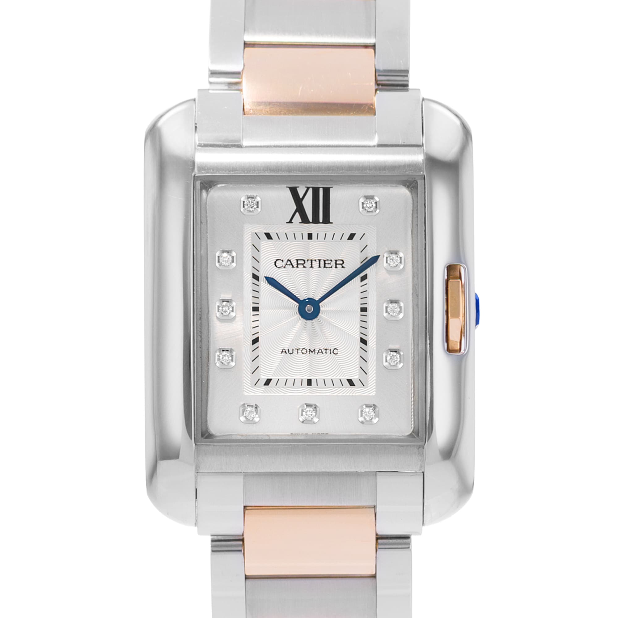 Cartier Tank Anglaise WT100034 3511 29mm Large Silver Diamond Steel Rose Gold