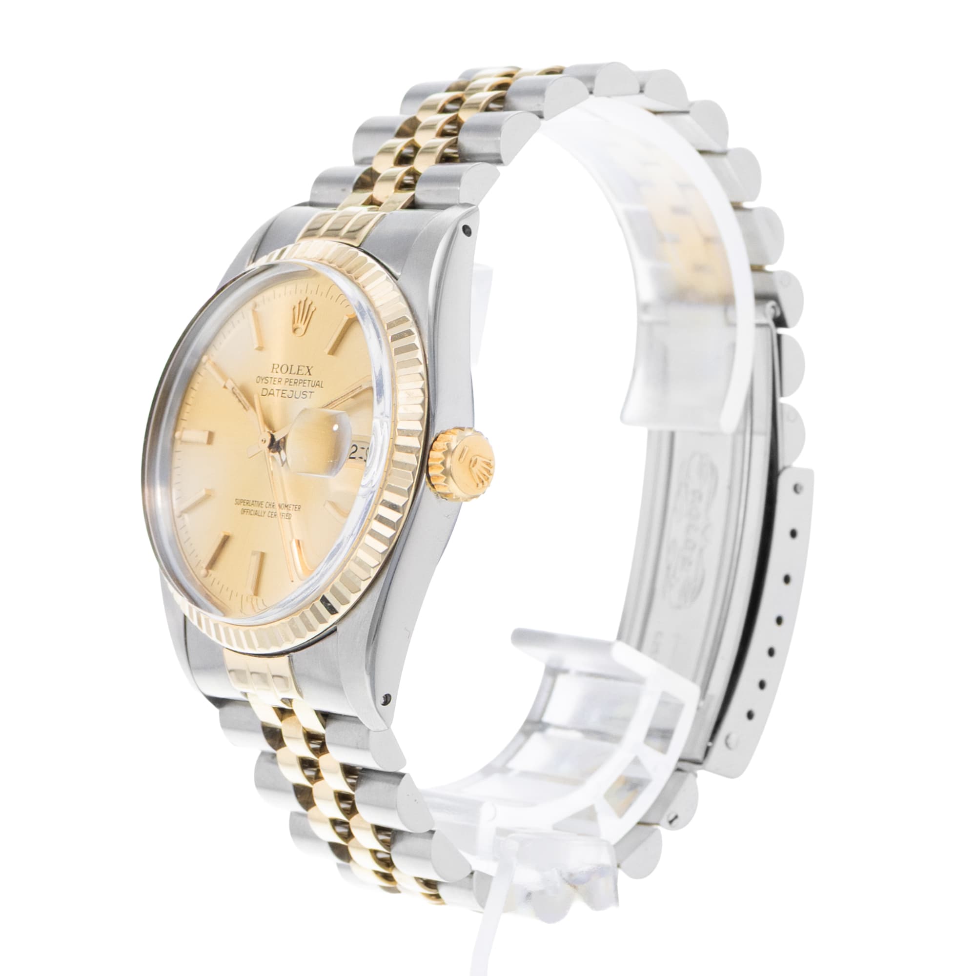 Rolex Datejust 36 16013 Champagne Index Dial Steel Yellow Gold Mens Watch