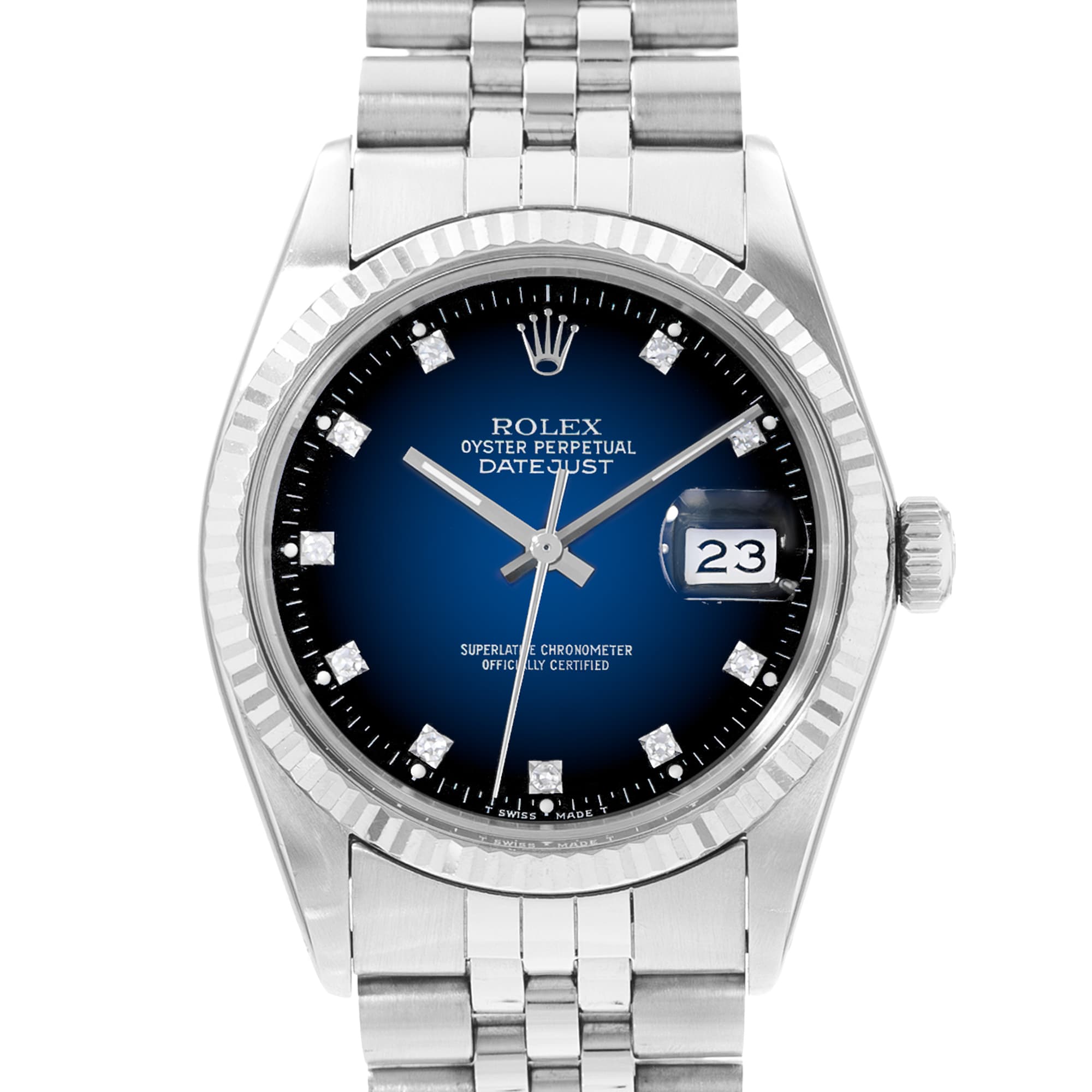 Rolex Datejust 36 16014 Vintage Blue Diamonds Dial Steel Mens Watch