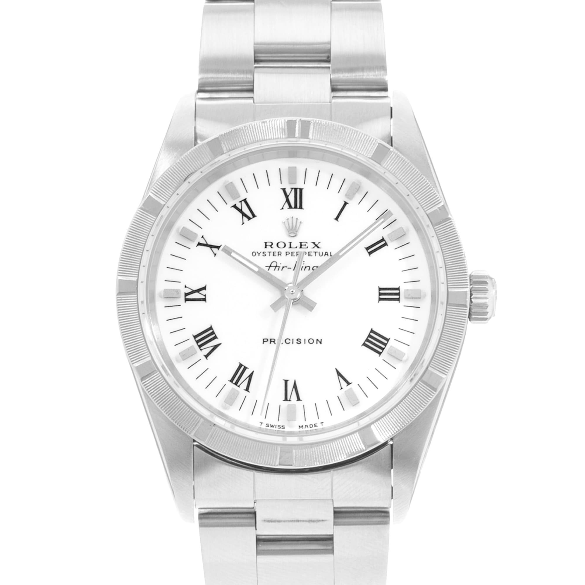 Rolex Air King 34 14010 White Roman Steel Oyster Mens Watch