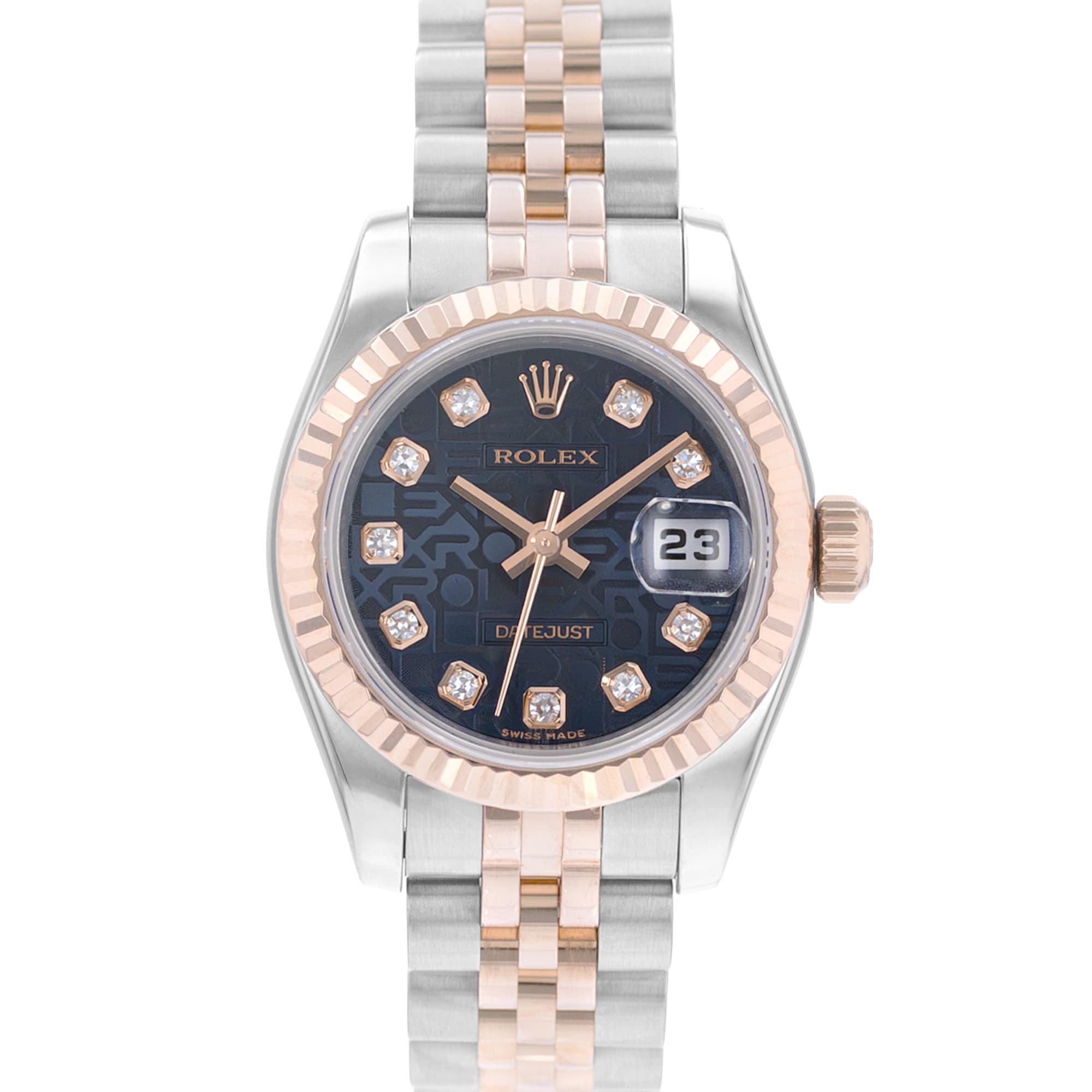 Rolex Datejust 26 179171 Blue Diamonds Steel Rose Gold Automatic Ladies Watch