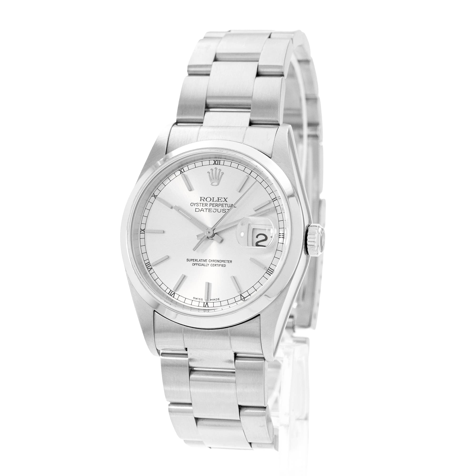 Rolex Datejust 36 16200 Silver Dial Steel Automatic Mens Watch Papers 1999