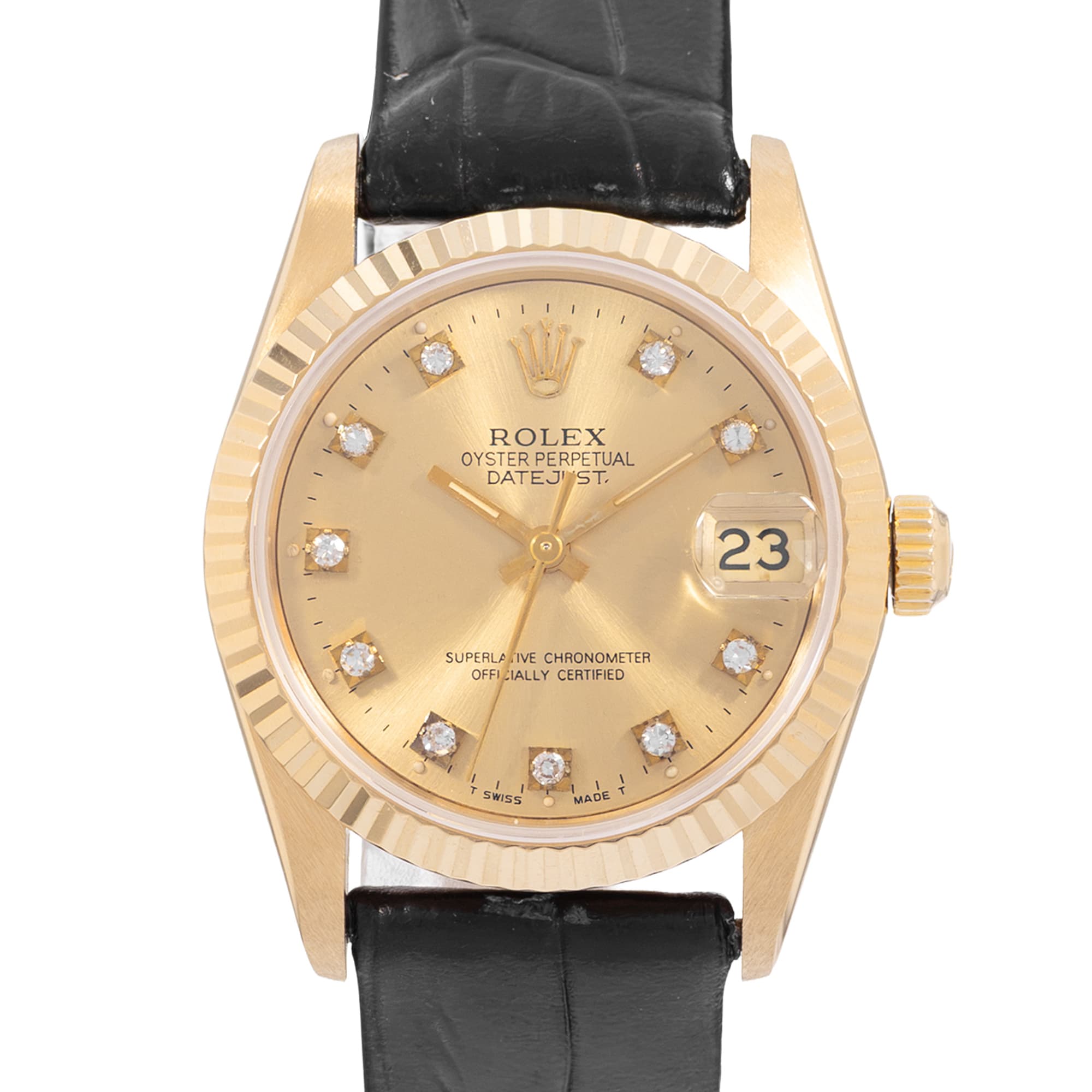 Rolex Datejust 31 68278 Vintage Champagne Diamonds Yellow Gold Ladies Watch