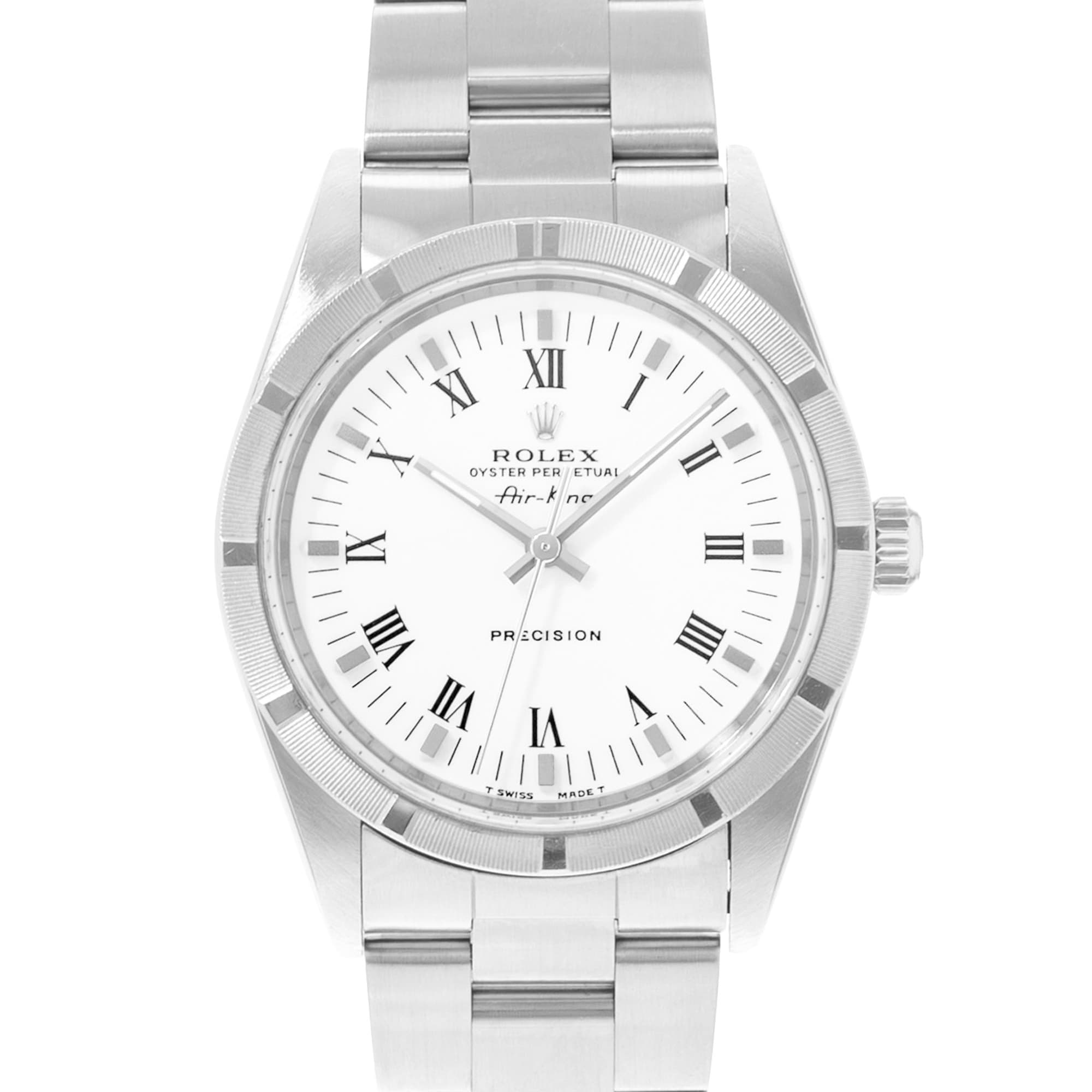 Rolex Air King 34 14010 White Roman Dial Steel Mens Watch Papers 1999