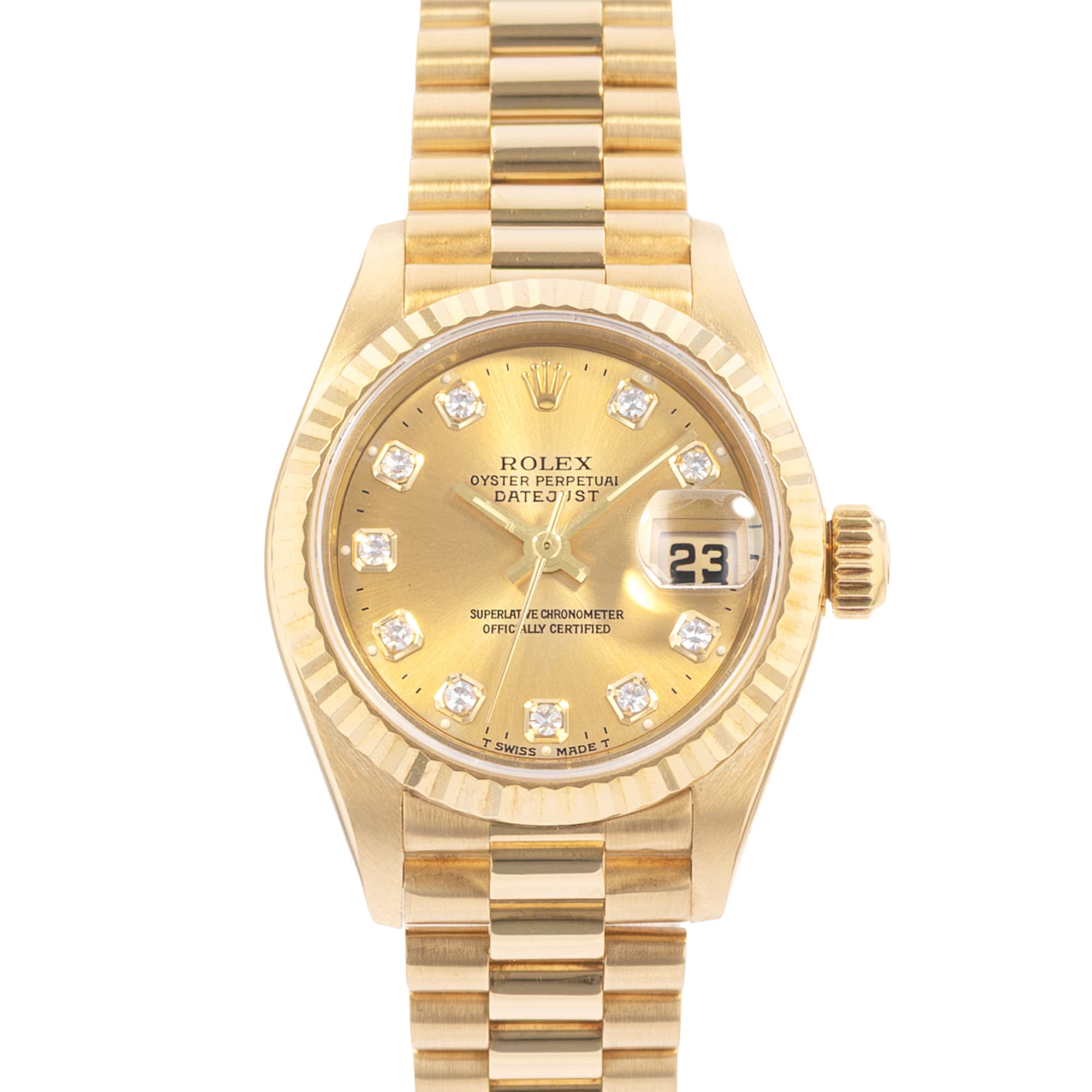 Rolex Datejust 26 69178 Champagne Diamond Yellow Gold President Ladies Watch