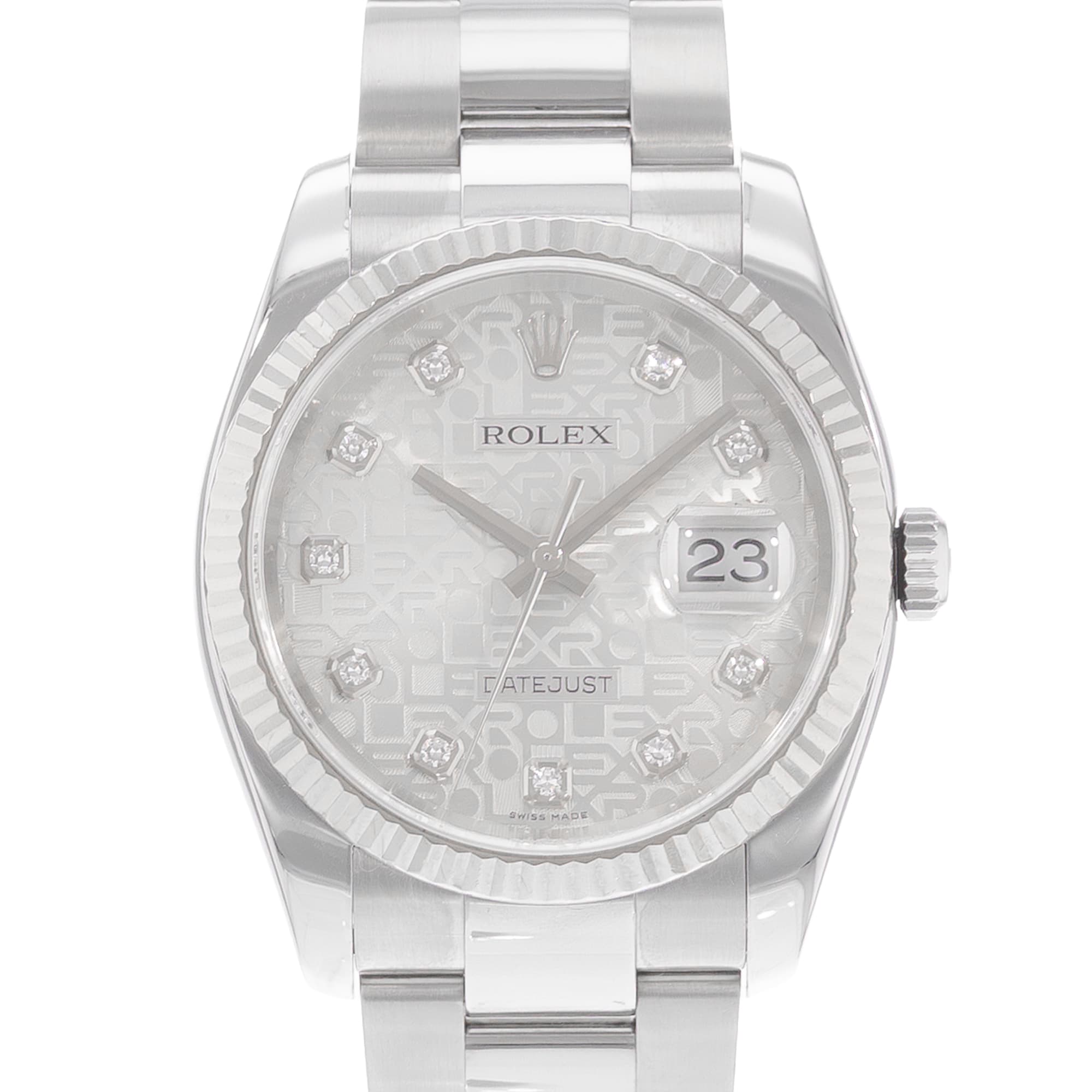 Rolex Datejust 36 116234 Silver Diamond Steel Gold Oyster Mens Watch