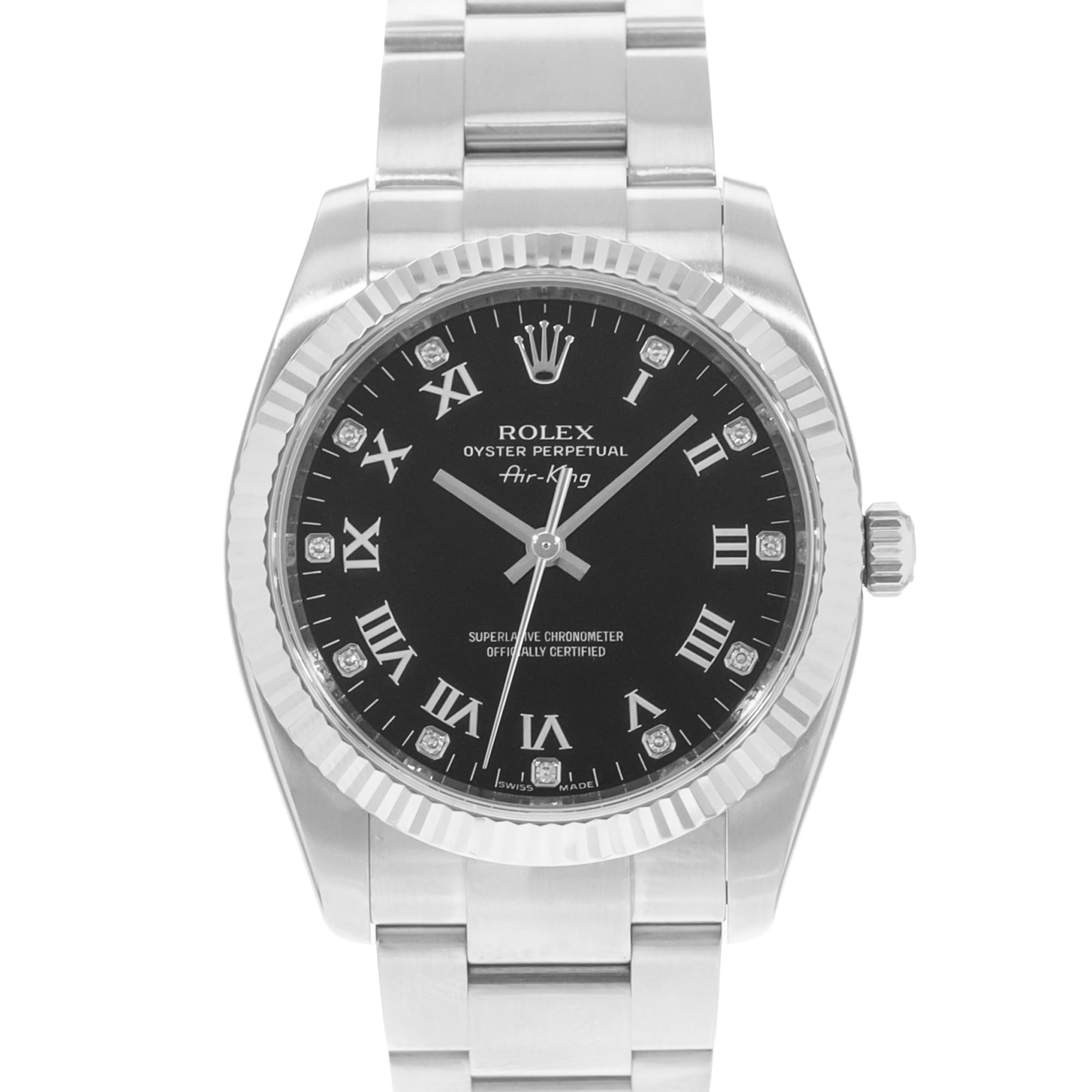 Rolex Air King 34 114234 Black Roman Diamond Steel Oyster Mens Watch 2007