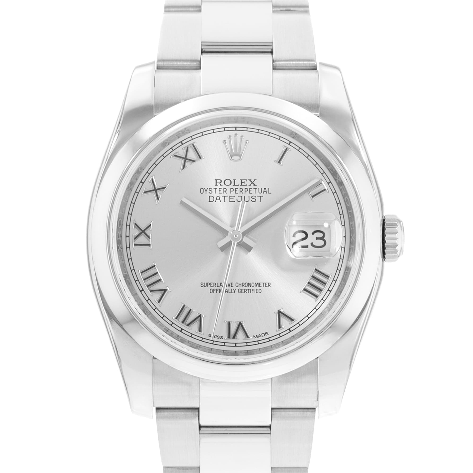 Rolex Datejust 36 116200 Silver Roman Steel Oyster Mens Watch Card 2014