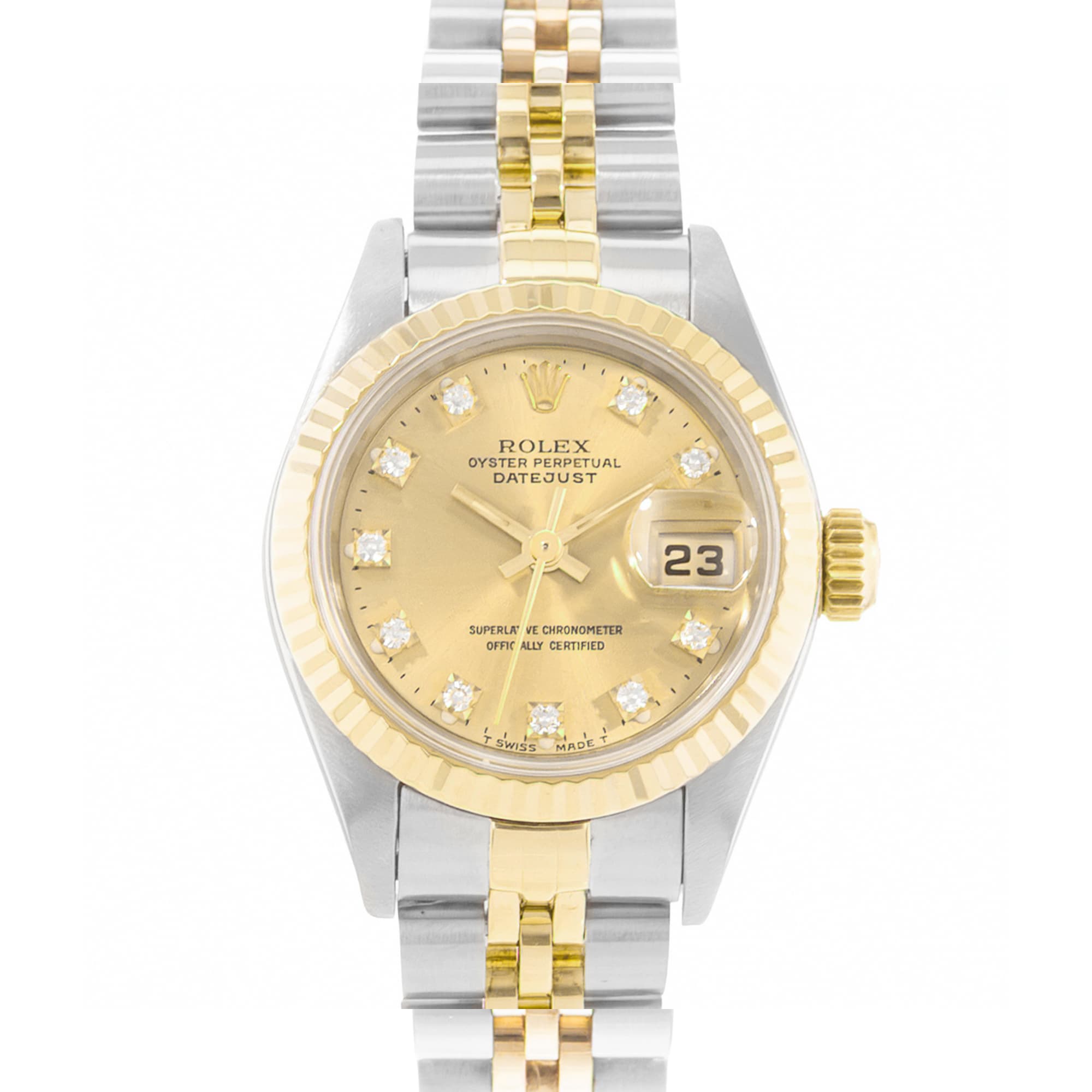 Rolex Datejust 26 69173 Vintage Champagne Diamond Steel Yellow Gold Ladies Watch