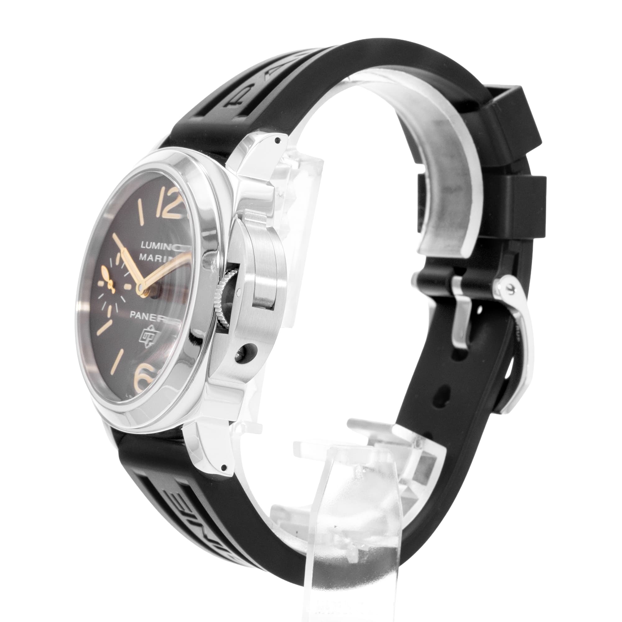 Panerai Marina Logo Acciaio PAM00632 44mm Brown Arabic Steel Rubber Mens Watch