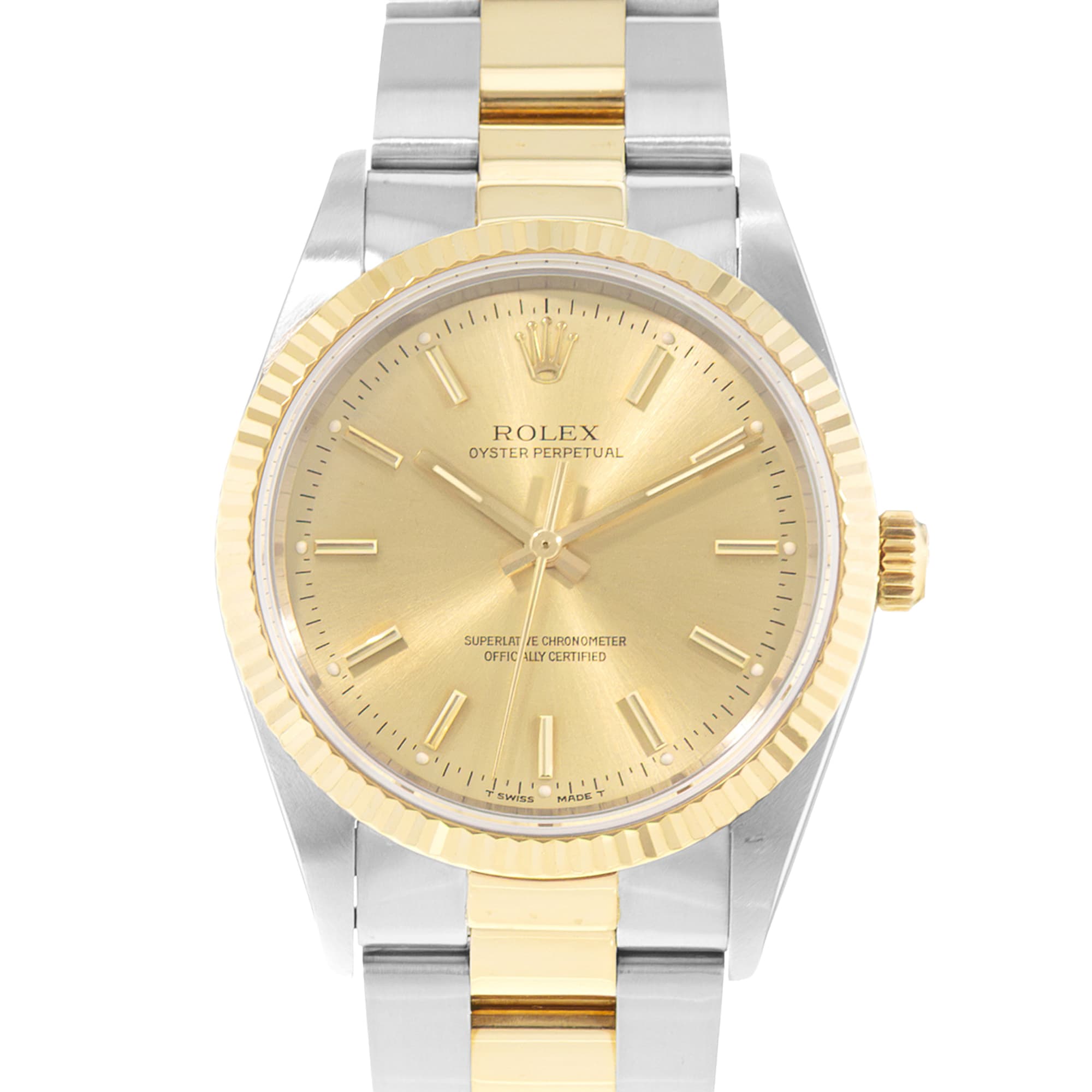 Rolex Oyster Perpetual 34 14233 Champagne Steel Yellow Gold Oyster Mens Watch