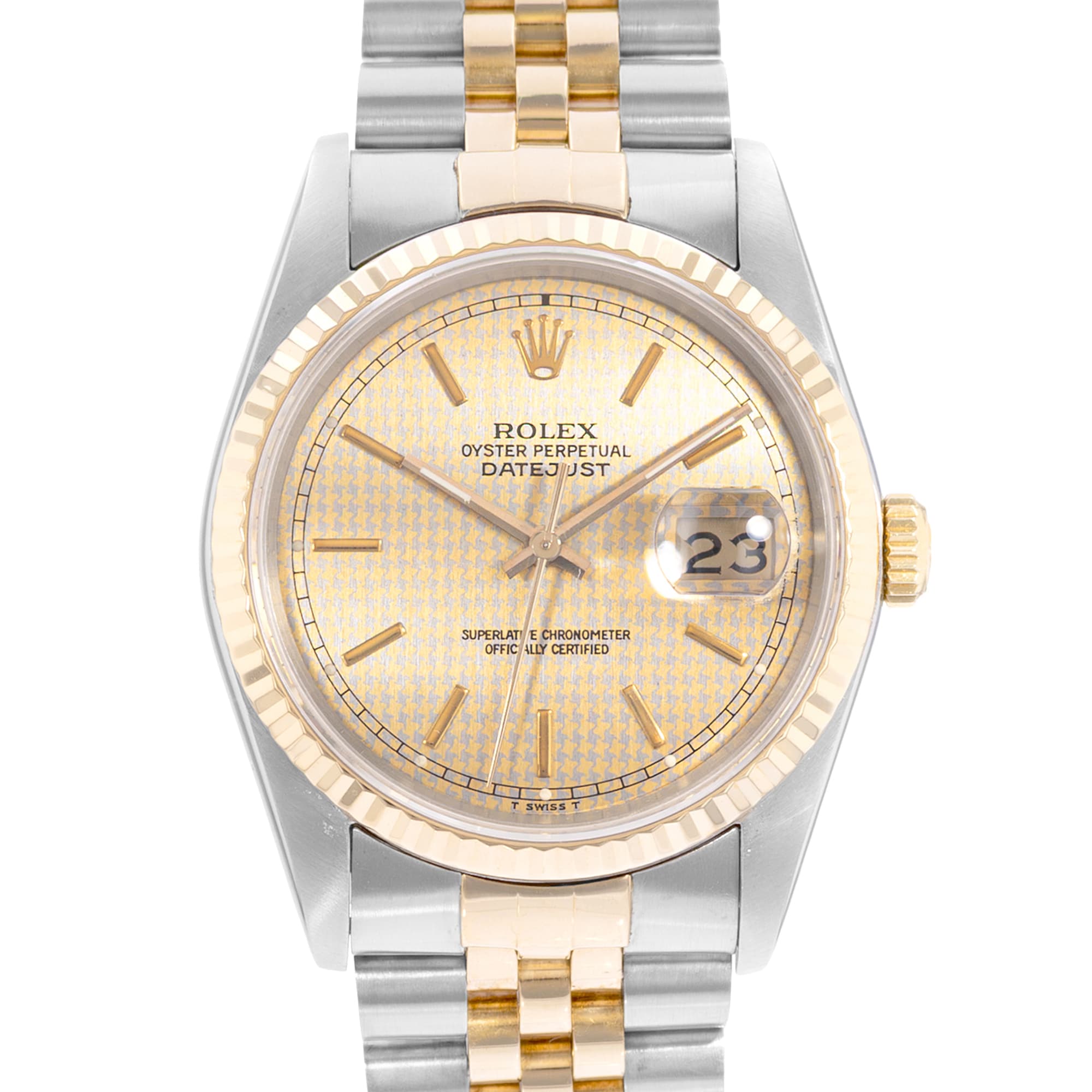 Rolex Datejust 36 16233 Houndstooth Dial Steel Gold Jubilee Mens Watch 1988
