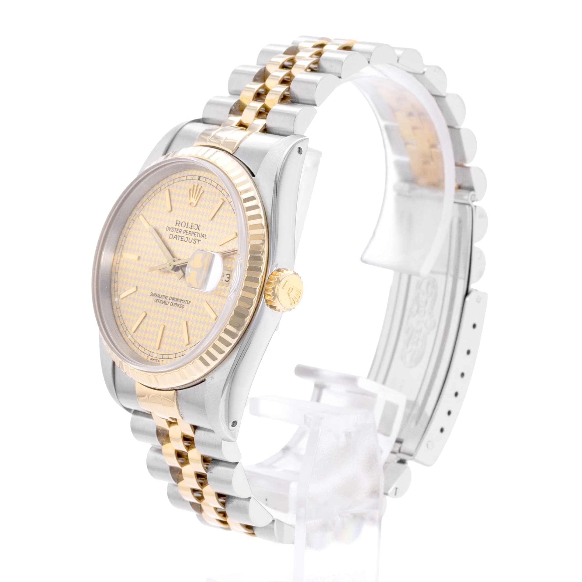 Rolex Datejust 36 16233 Houndstooth Dial Steel Gold Jubilee Mens Watch 1988