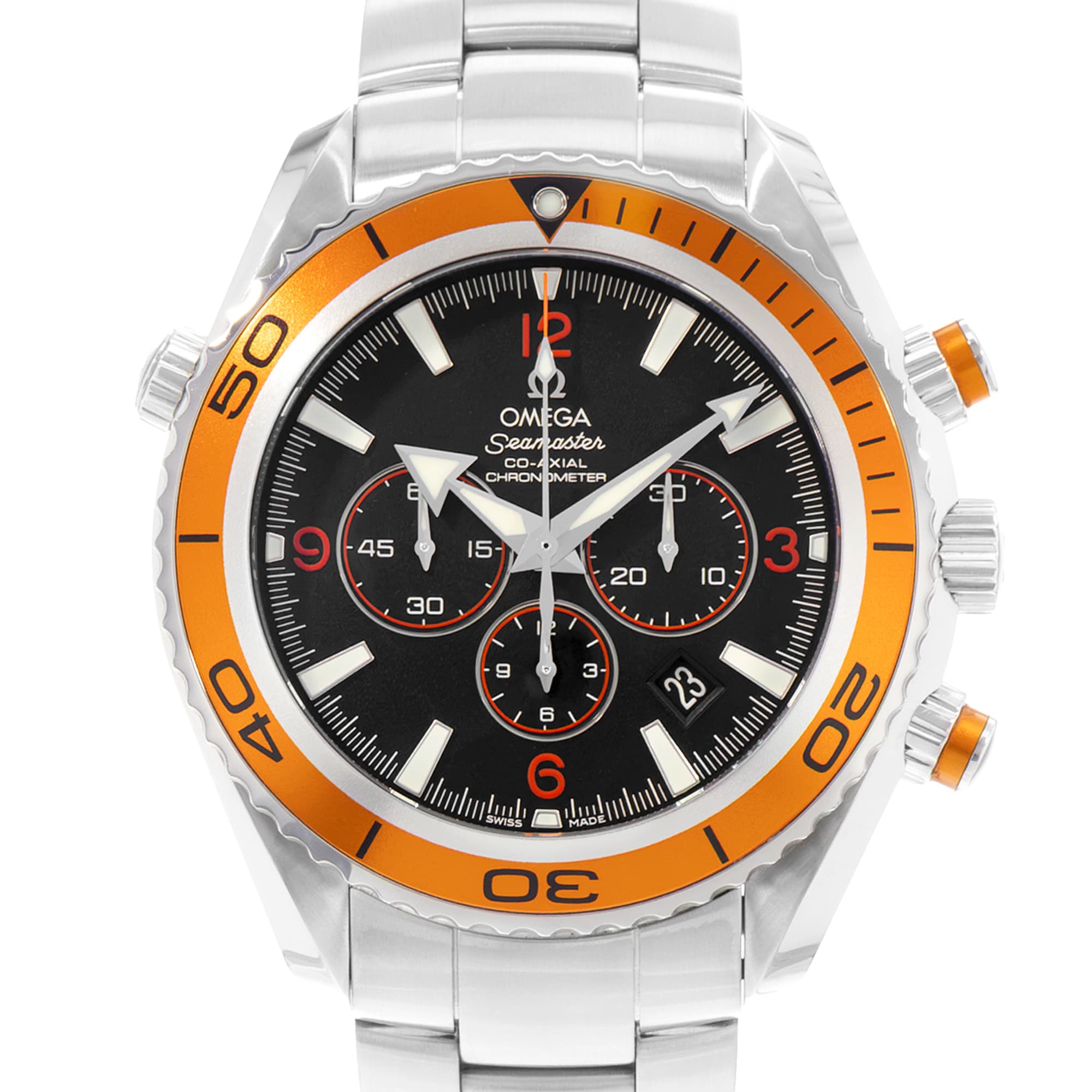 Omega Seamaster Planet Ocean 2218.50.00 45mm Orange Steel Mens Watch Card