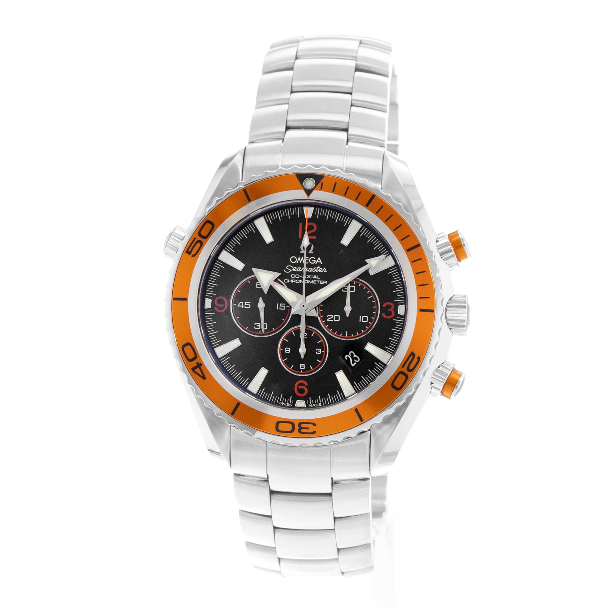 Omega Seamaster Planet Ocean 2218.50.00 45mm Orange Steel Mens Watch Card