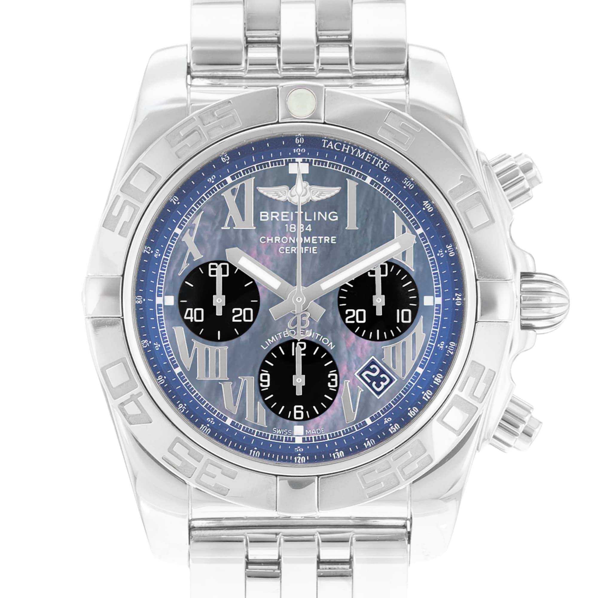 Breitling Chronomat AB01111A/BG64 44mm MOP Steel Automatic Mens Watch Box Card