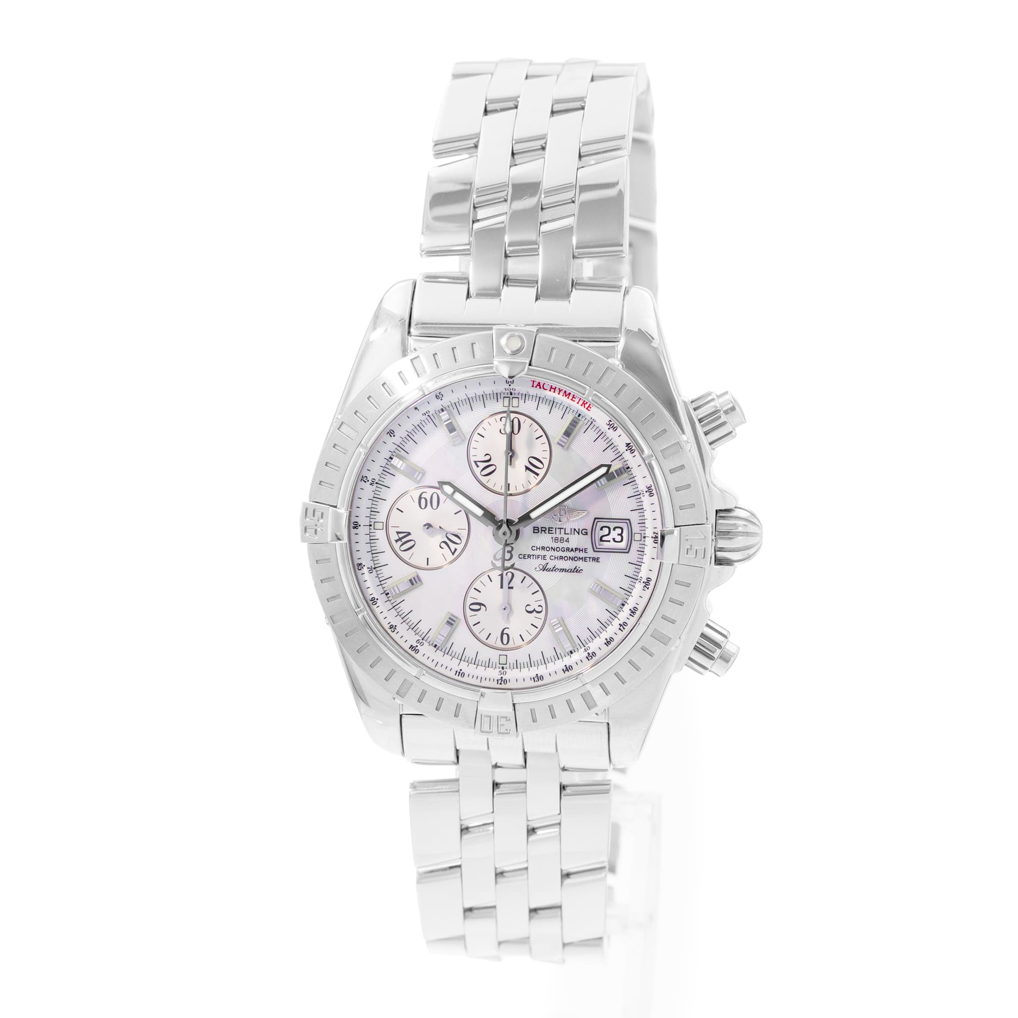 Breitling Chronomat Evolution A156A69PA 44mm MOP Steel Mens Watch Box Card