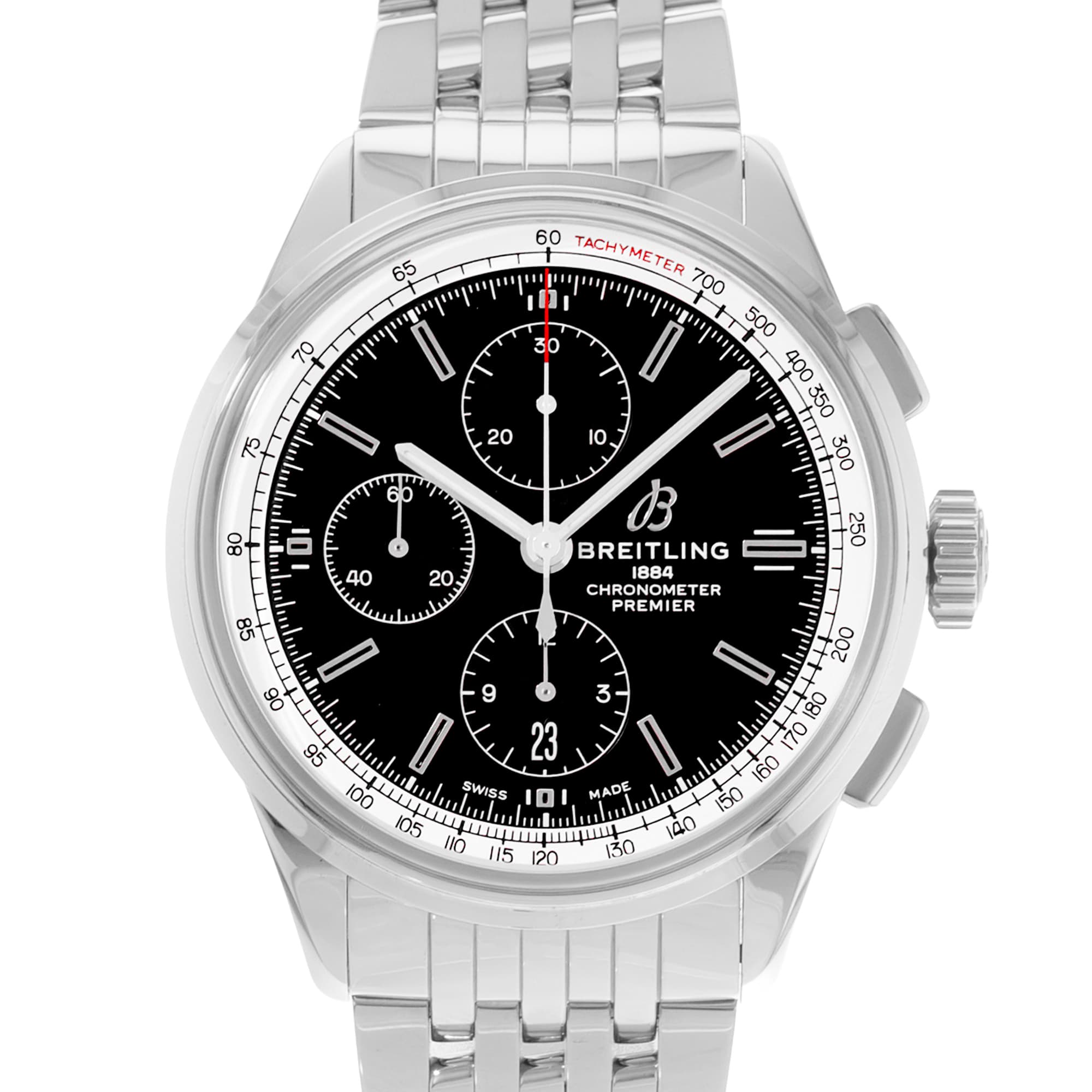Breitling Premier Chronograph A13315 42mm Black Dial Steel Mens Watch Box