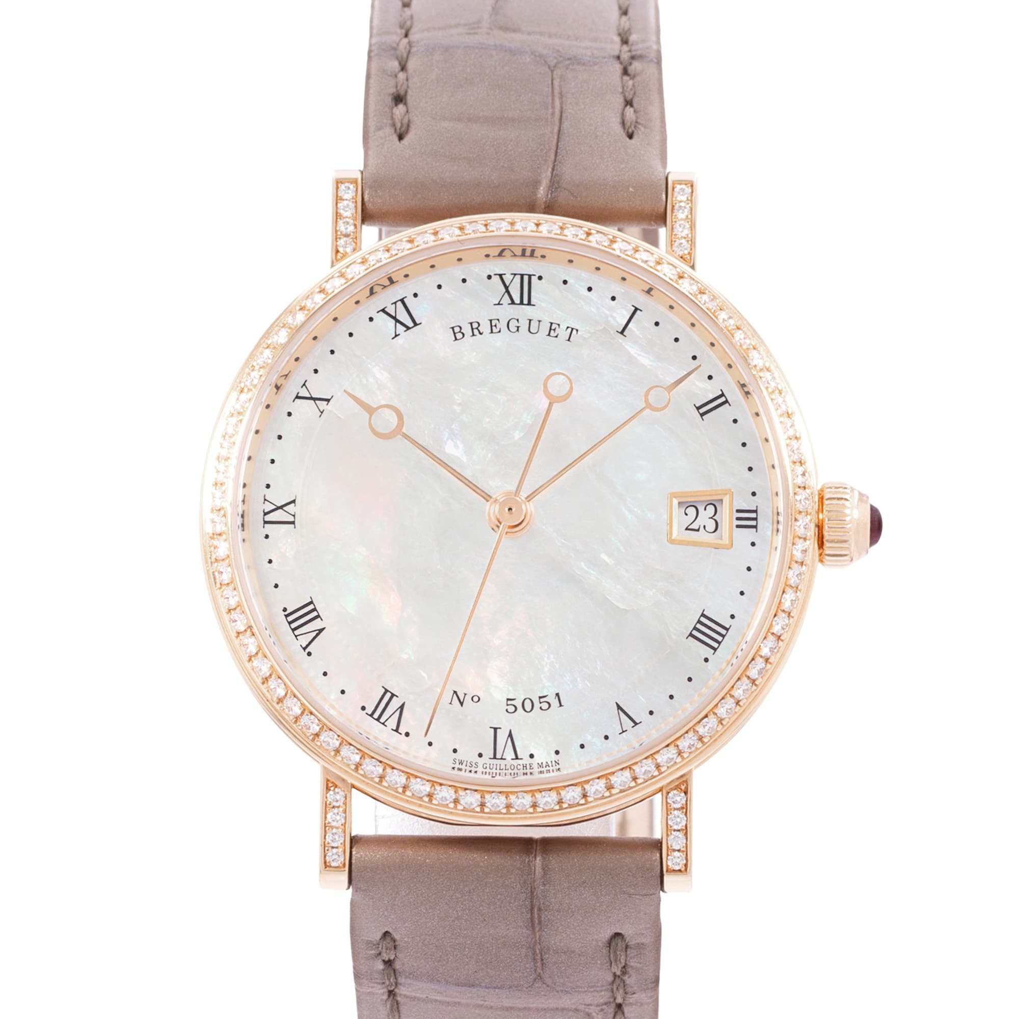 Breguet Classique 9068 34mm MOP Dial Diamonds Rose Gold Ladies Watch Box Card