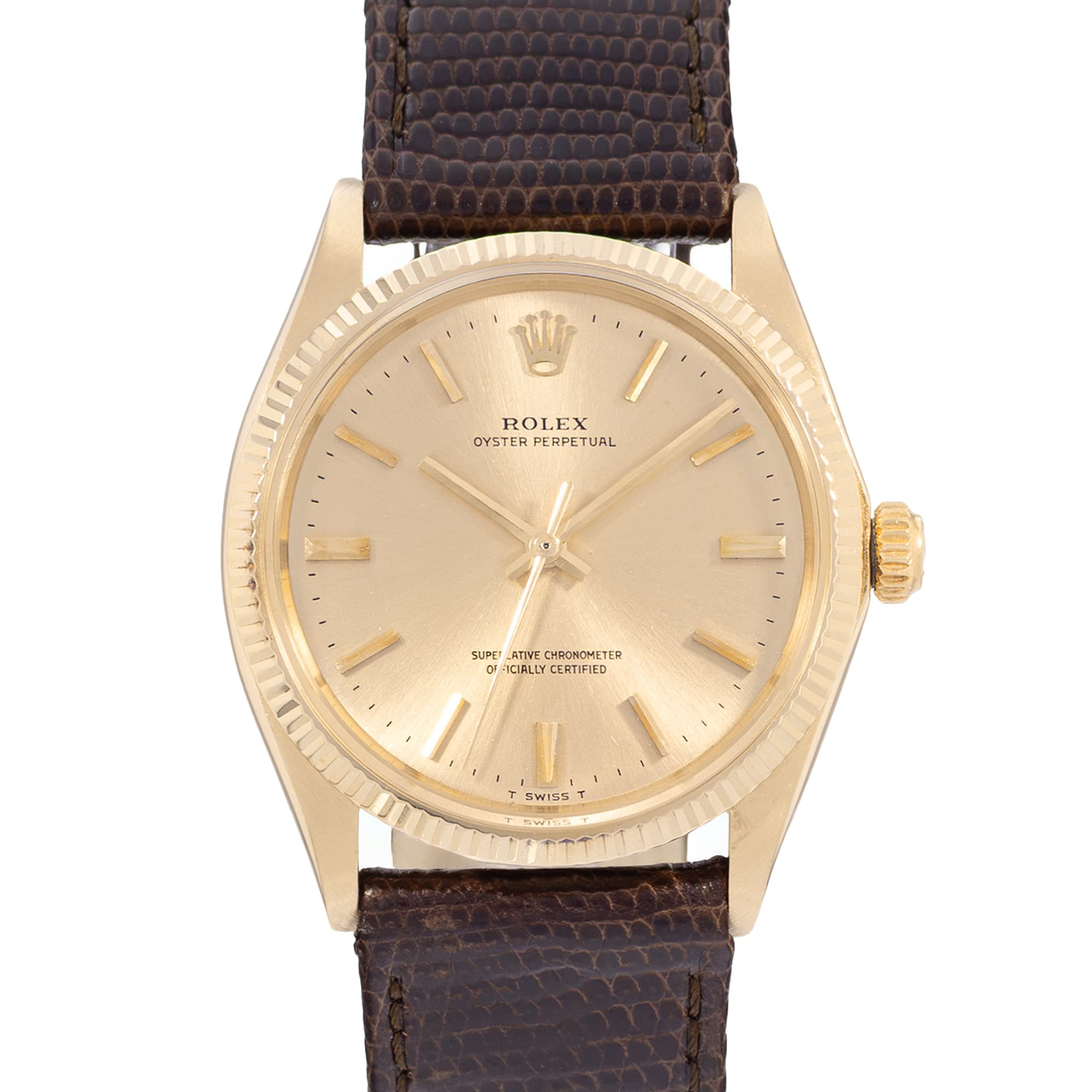 Rolex Oyster Perpetual 34 1005 Vintage Champagne 14k Yellow Gold Mens Watch