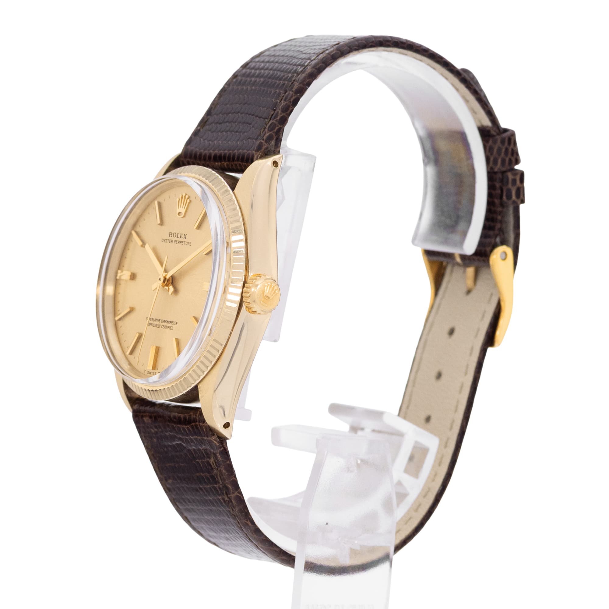 Rolex Oyster Perpetual 34 1005 Vintage Champagne 14k Yellow Gold Mens Watch