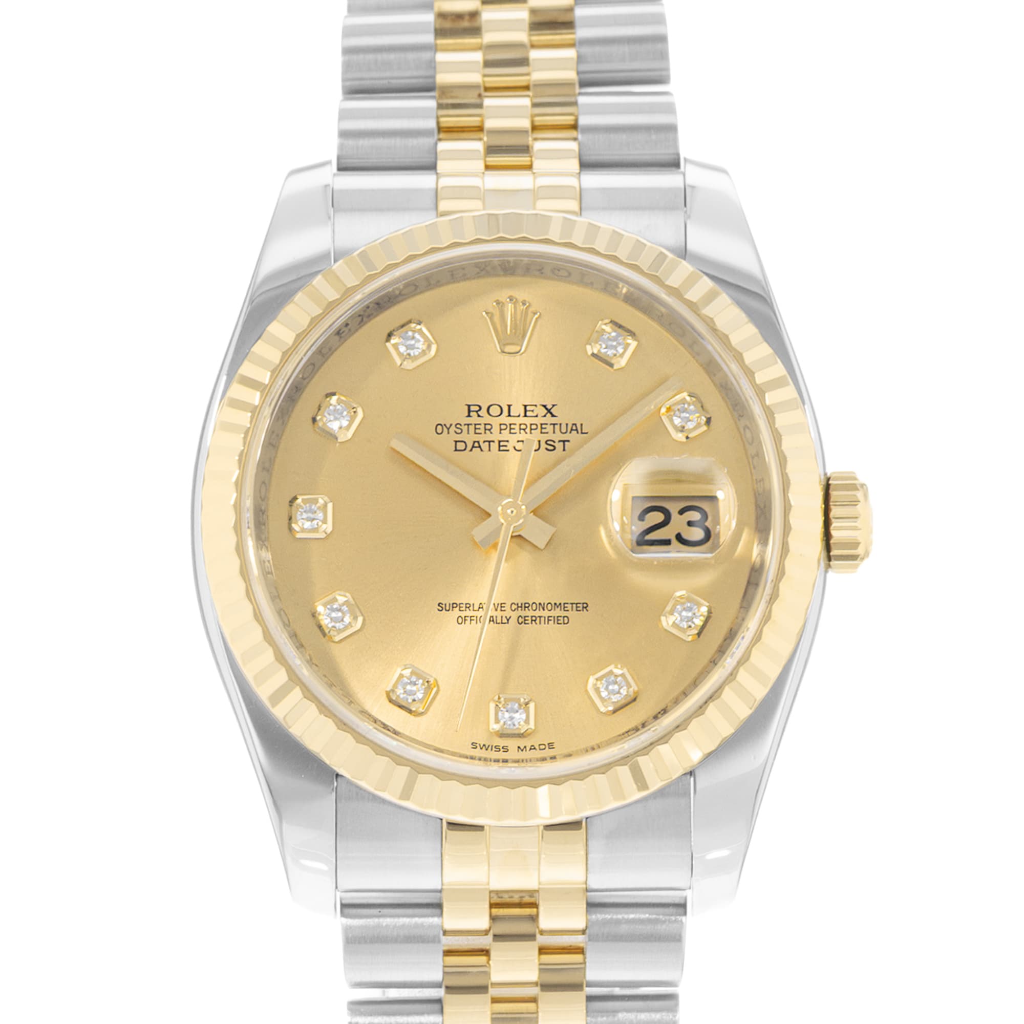 Rolex Datejust 36 116233 Champagne Diamonds Dial Steel Yellow Gold Mens Watch