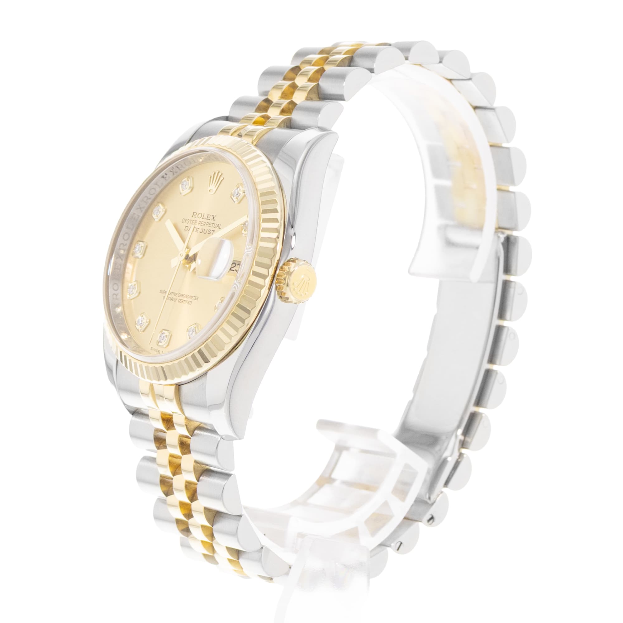 Rolex Datejust 36 116233 Champagne Diamonds Dial Steel Yellow Gold Mens Watch