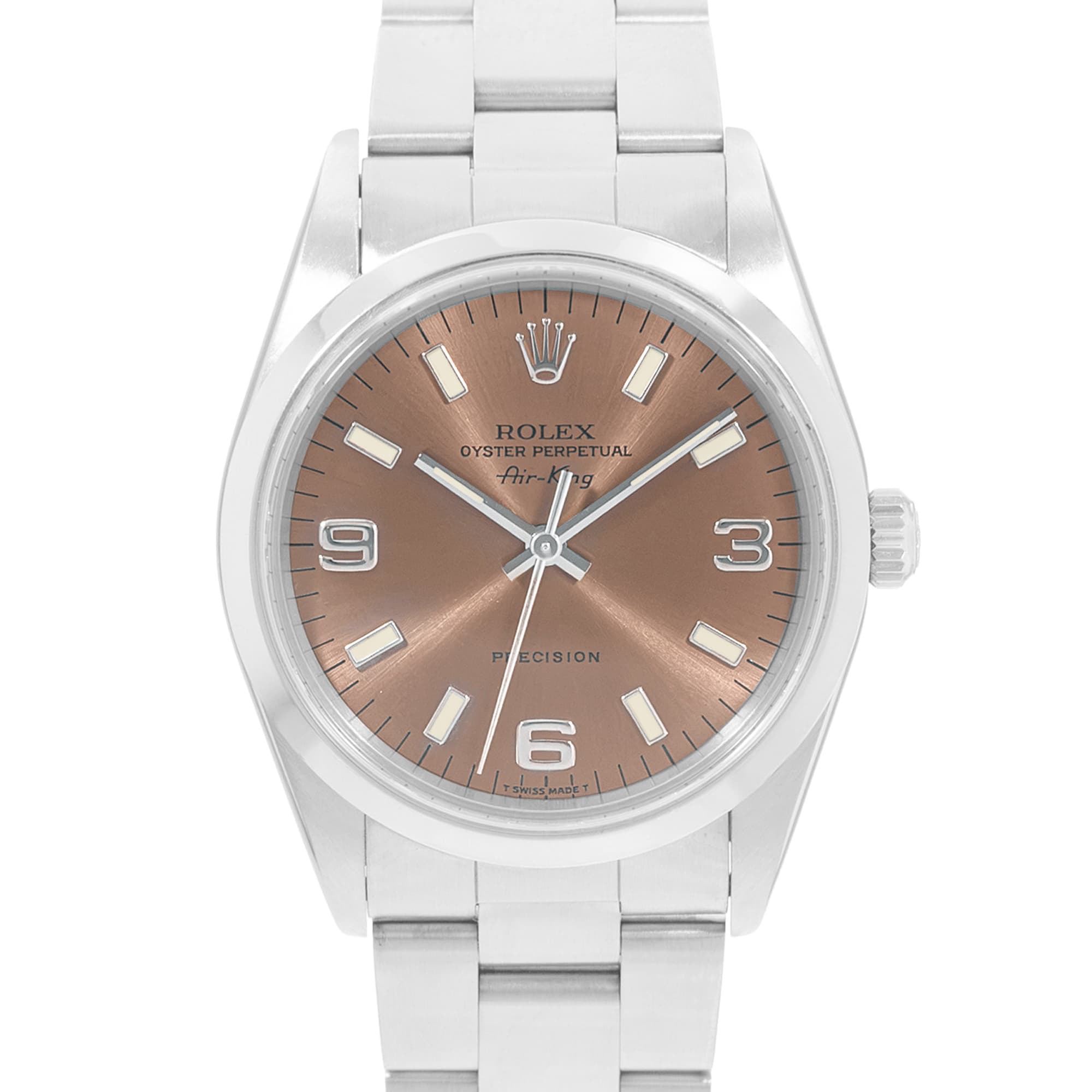 Rolex Air King 34 14000 Brown Arabic Dial Steel Oyster Automatic Mens Watch