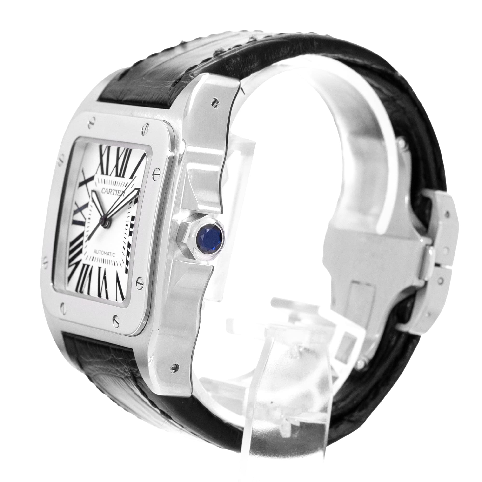 Cartier Santos 100 W20073X8 2656 41mm Large Silver Roman Dial Steel Mens Watch