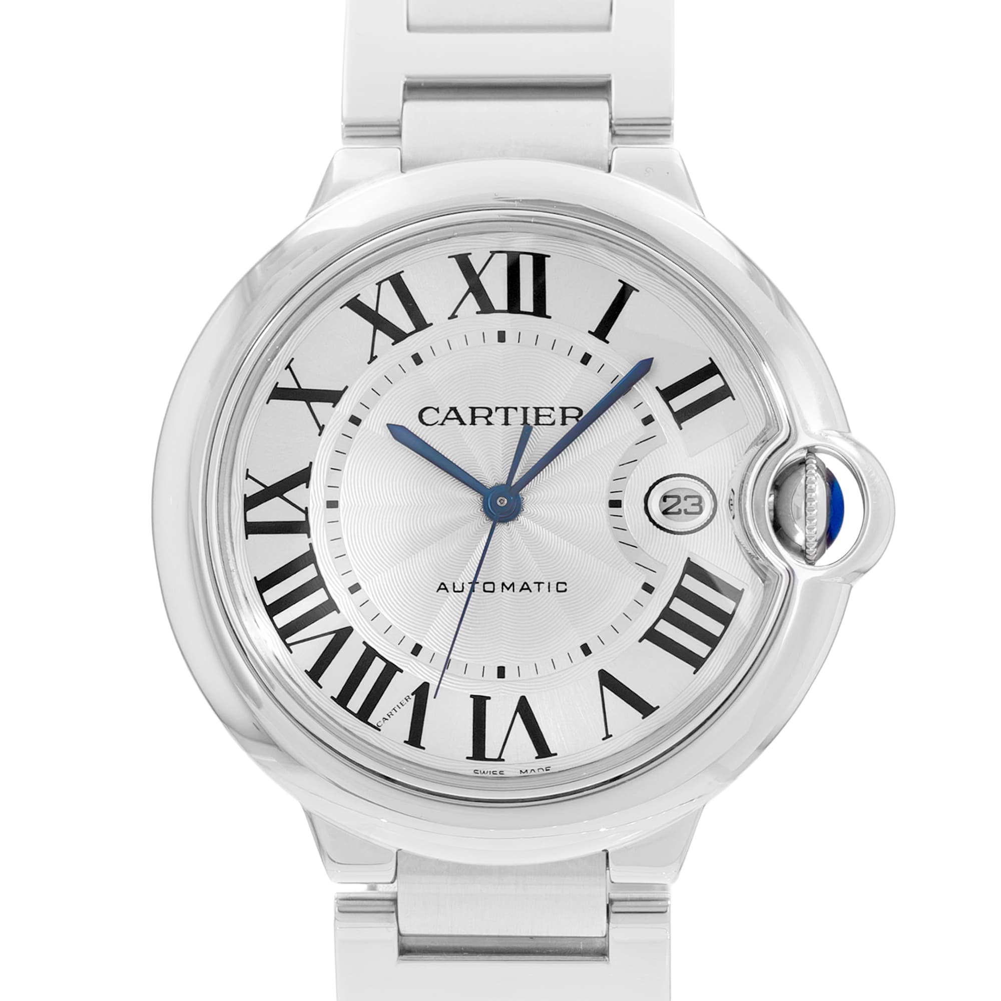 Cartier Ballon Bleu 42mm W69012Z4 3001 Silver Roman Dial Steel Mens Watch