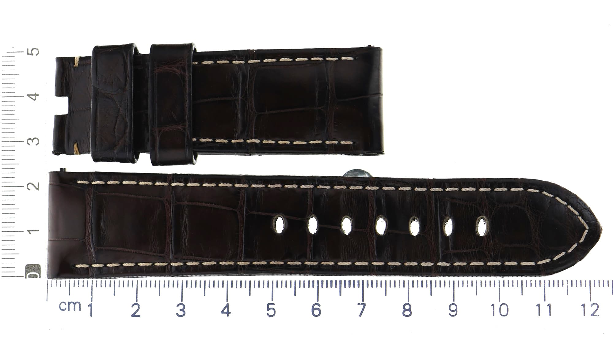 Factory original brown leather Panerai strap 24 x 22mm white stitches