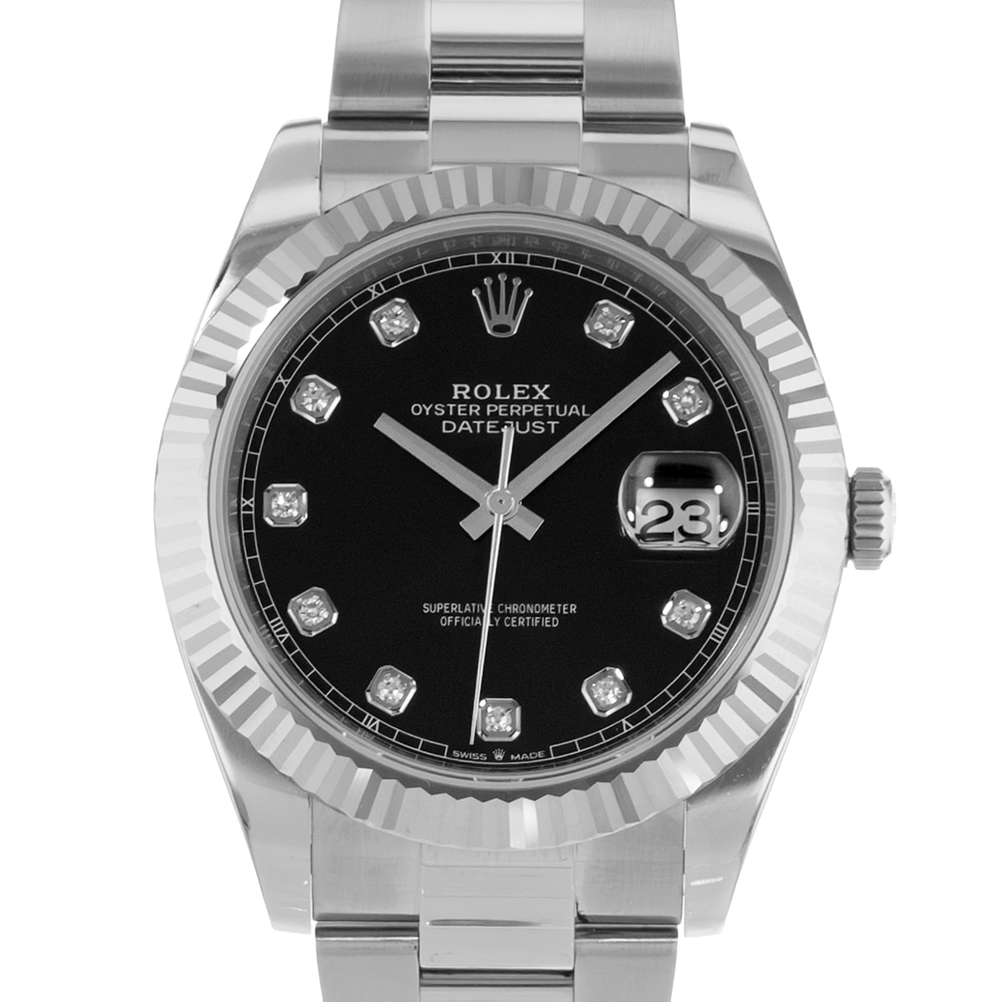 Rolex Datejust 41 126334 Black Diamond Fluted White Gold Steel Oyster Mens Watch